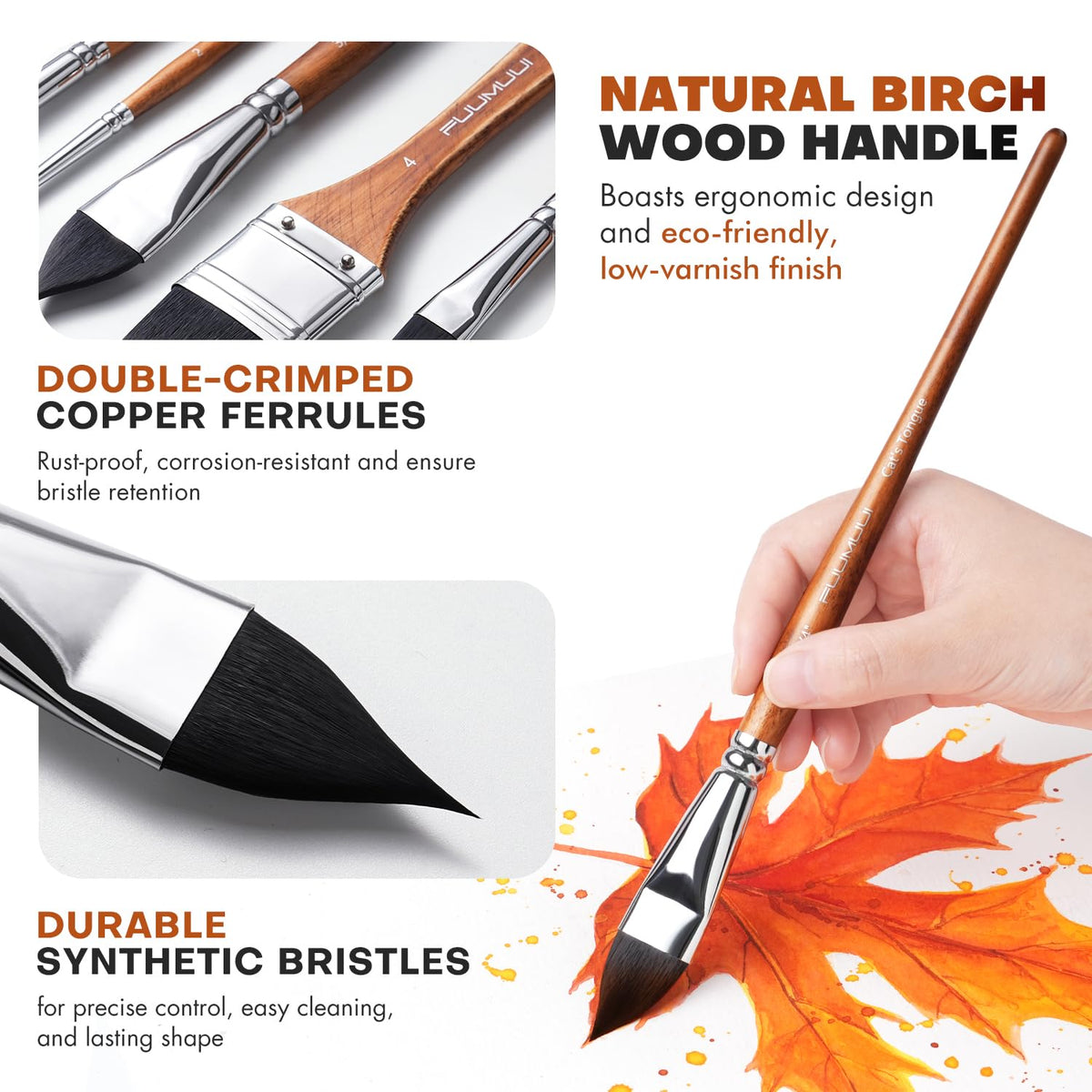 Fuumuui Professional Watercolor Brushes - 10Pcs Synthetic Squirrel Hair Paint Brush Set with Wide