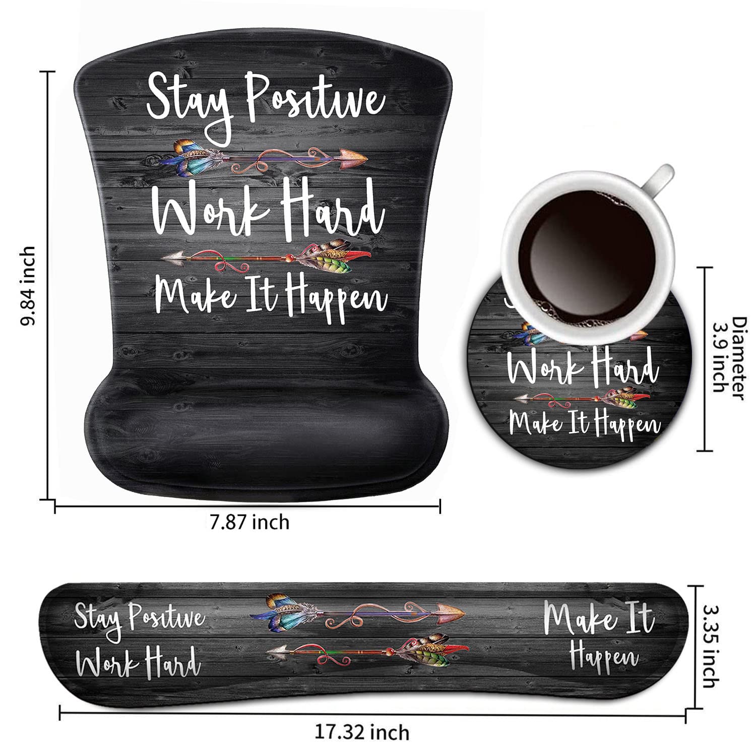 Keyboard Wrist Rest and Mouse Pad Wrist Support Set,Stay Positive Work Hard and Make It Happen