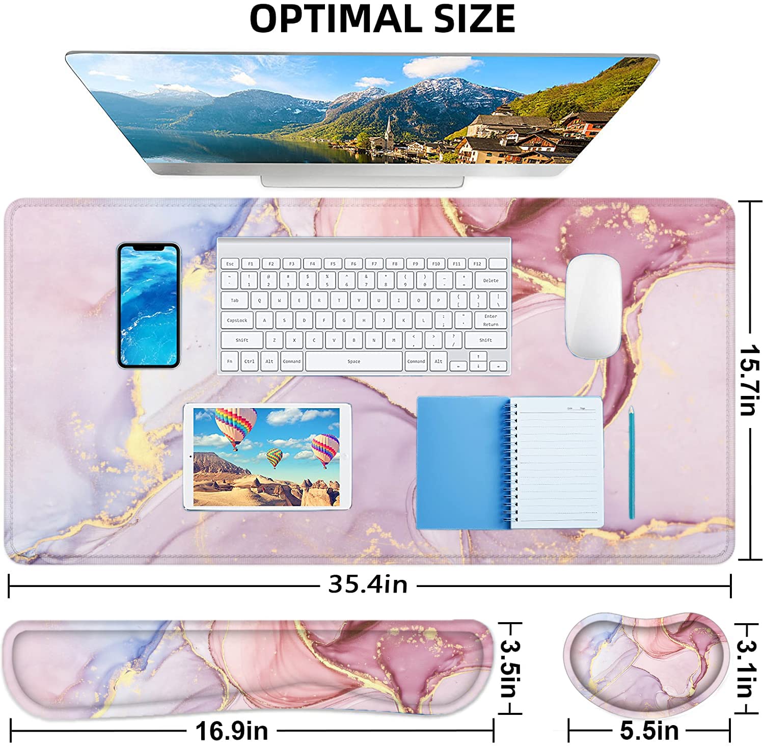 Large Mouse Pad with Wrist Rest, 4-in-1 Wrist Rest for Keyboard and Mouse