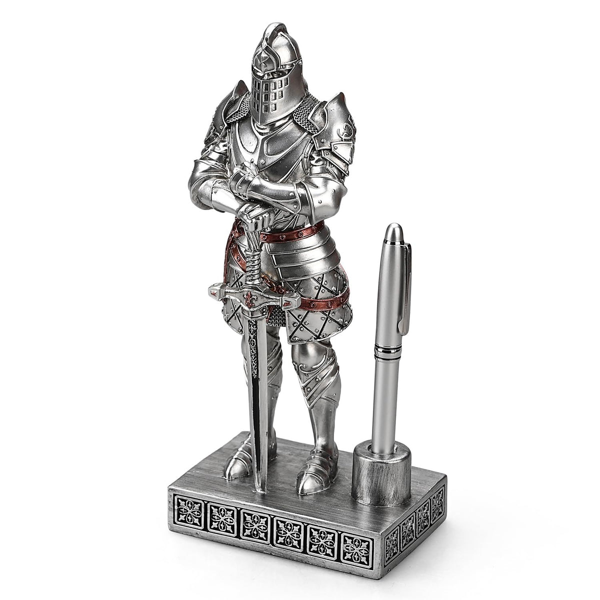 Amoysanli Knight Statue Resin Pen Stand Resin Fountain for Men Silver