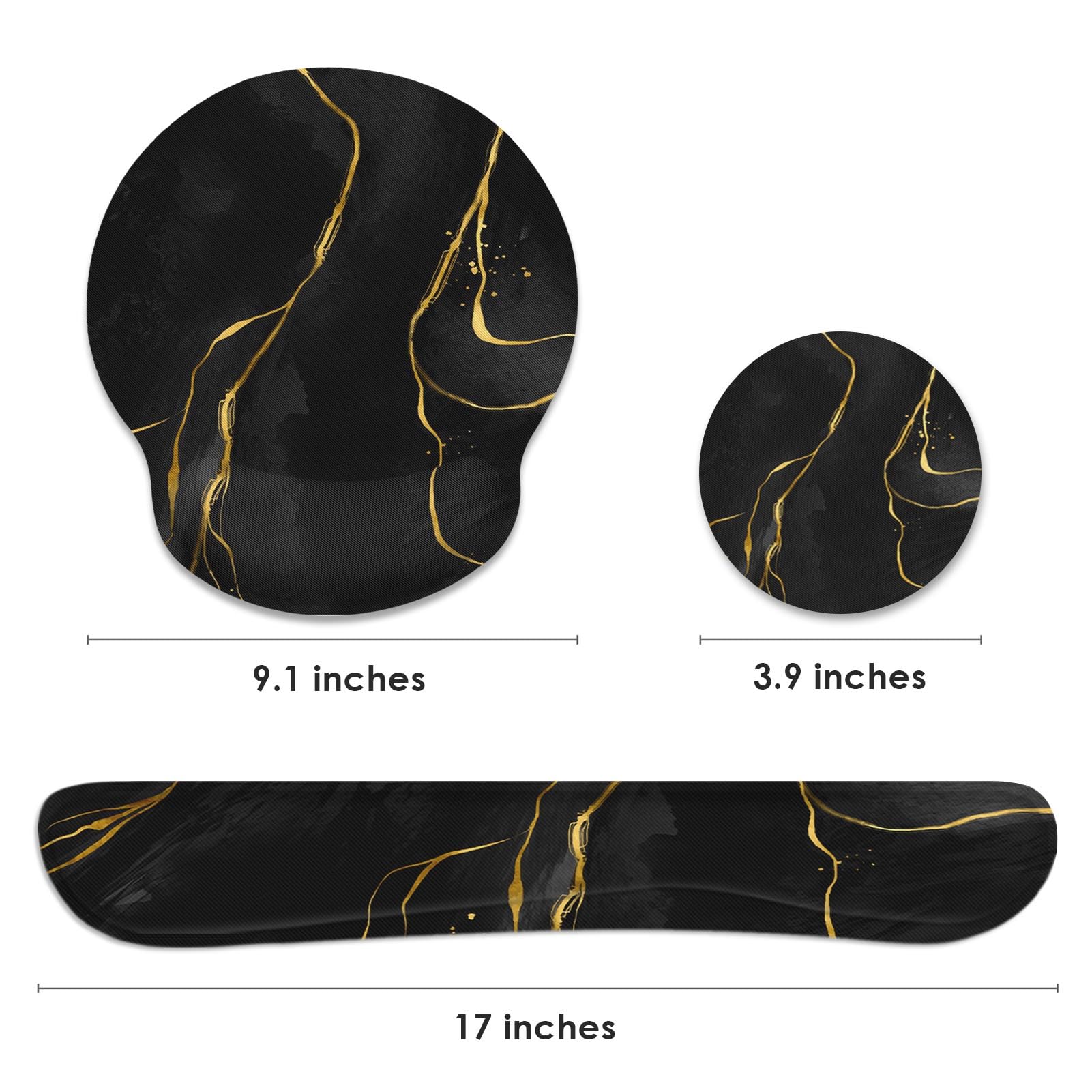 Britimes Ergonomic Mouse Pad Set with Wrist Rest, Black Gold Marble
