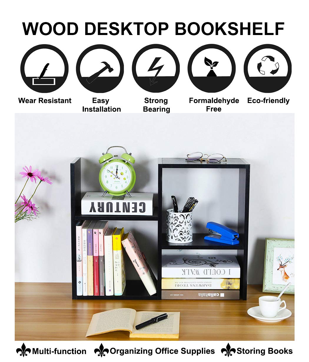 PAG-Mass Desktop Bookshelf Freestanding Wooden Countertop Bookcase Accessories Organizer Display