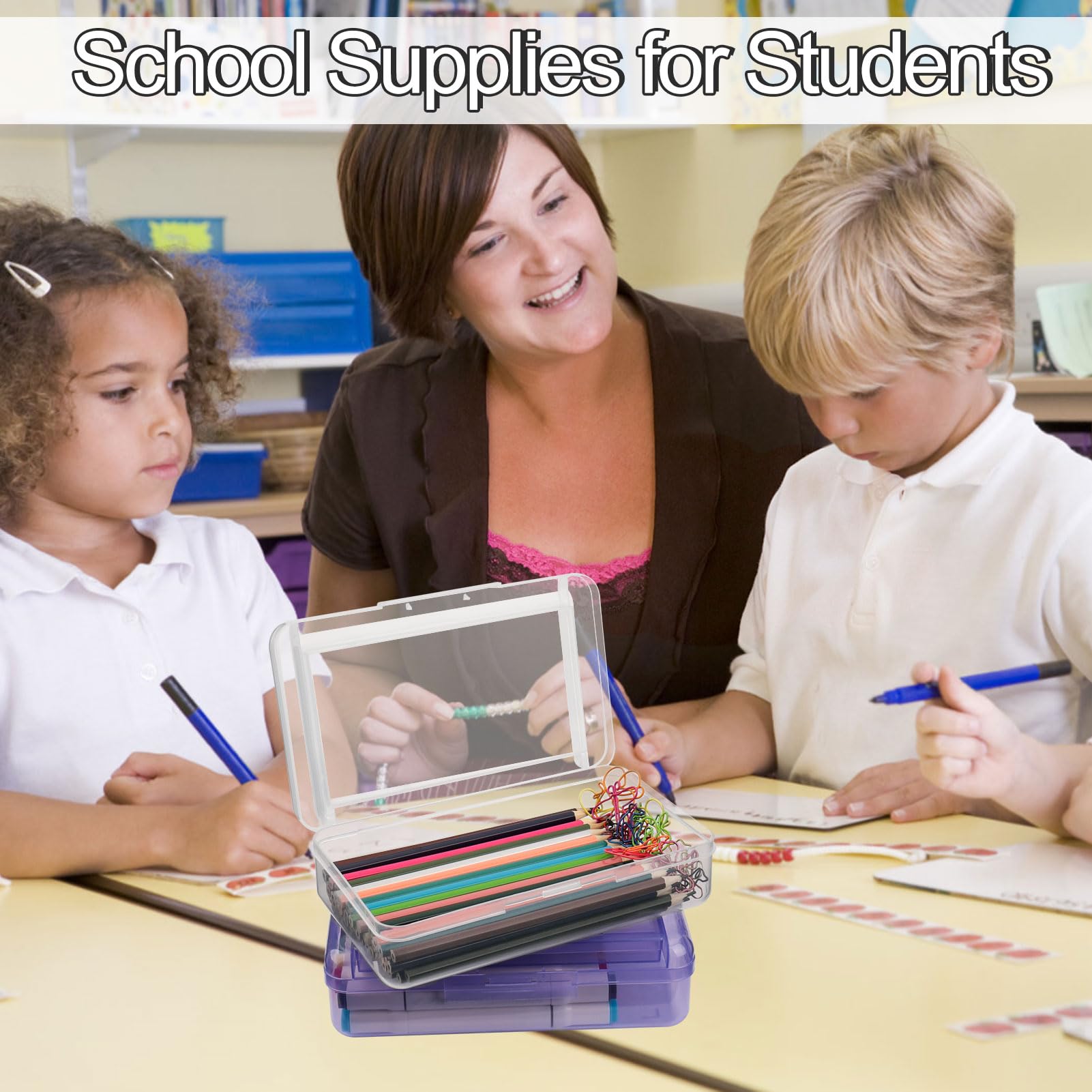 Meiikun Pencil Box, Large Capacity Pencil Boxes 2 Compartments, Hard Pencil Case with Snap-tight