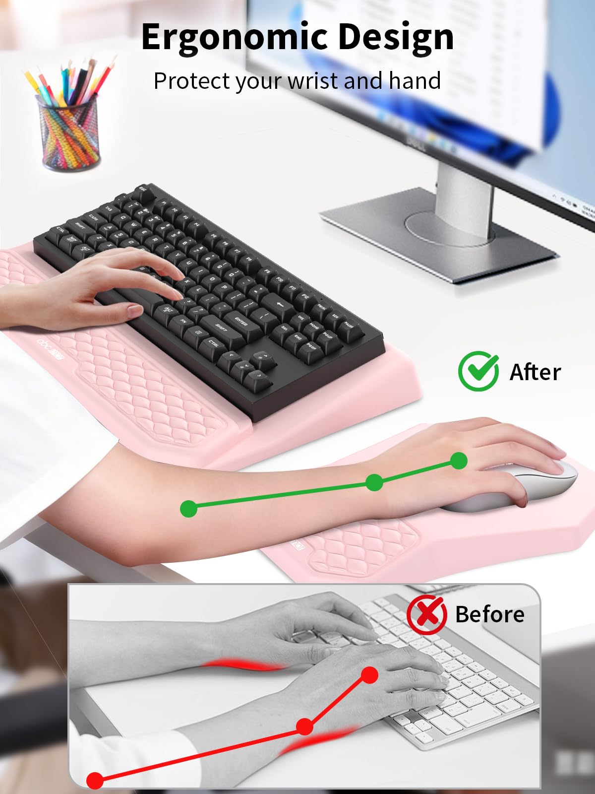 3-in-1 Ergonomic Keyboard Stand with Wrist Rest & Mouse Pad Set, Pink