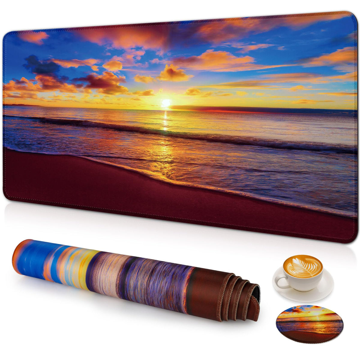 Large Gaming Mouse Pad with Coaster,Desk Matt for Desktop,Desk Mat-Beach 2
