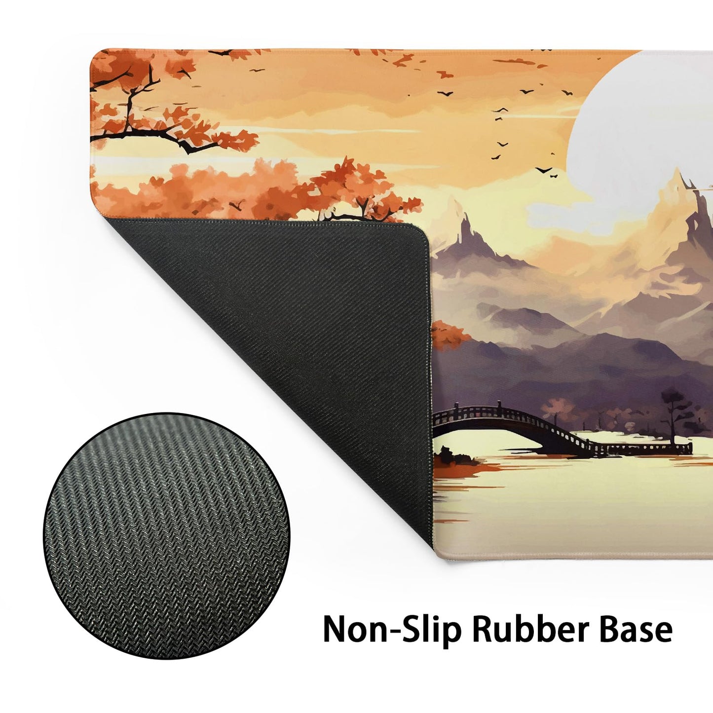 Orange Japanese Sakura Gaming Mouse Pad XXL Yellow Cherry Blossom Mountain Aesthetic Large Desk Mat