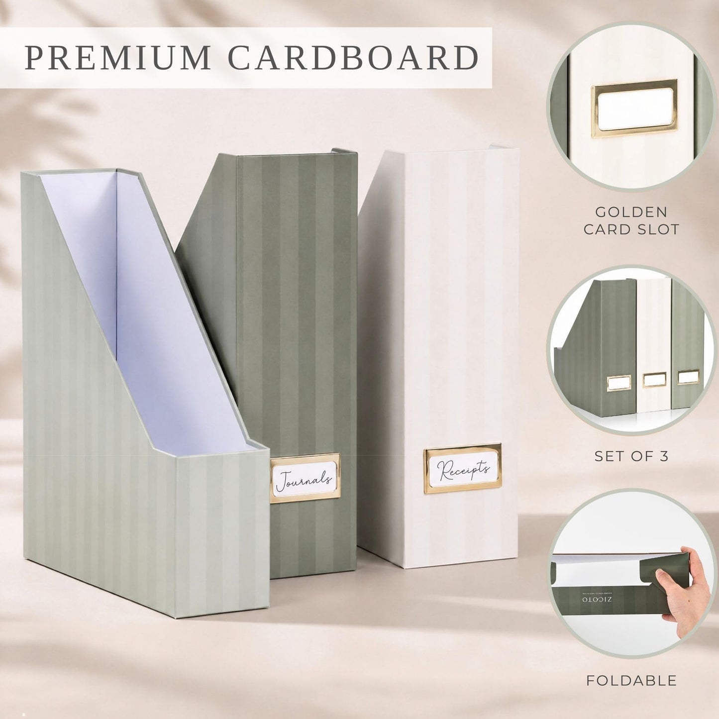 Beautiful Magazine Holder Set of 3 - Sturdy File Holder for Desk or Shelves