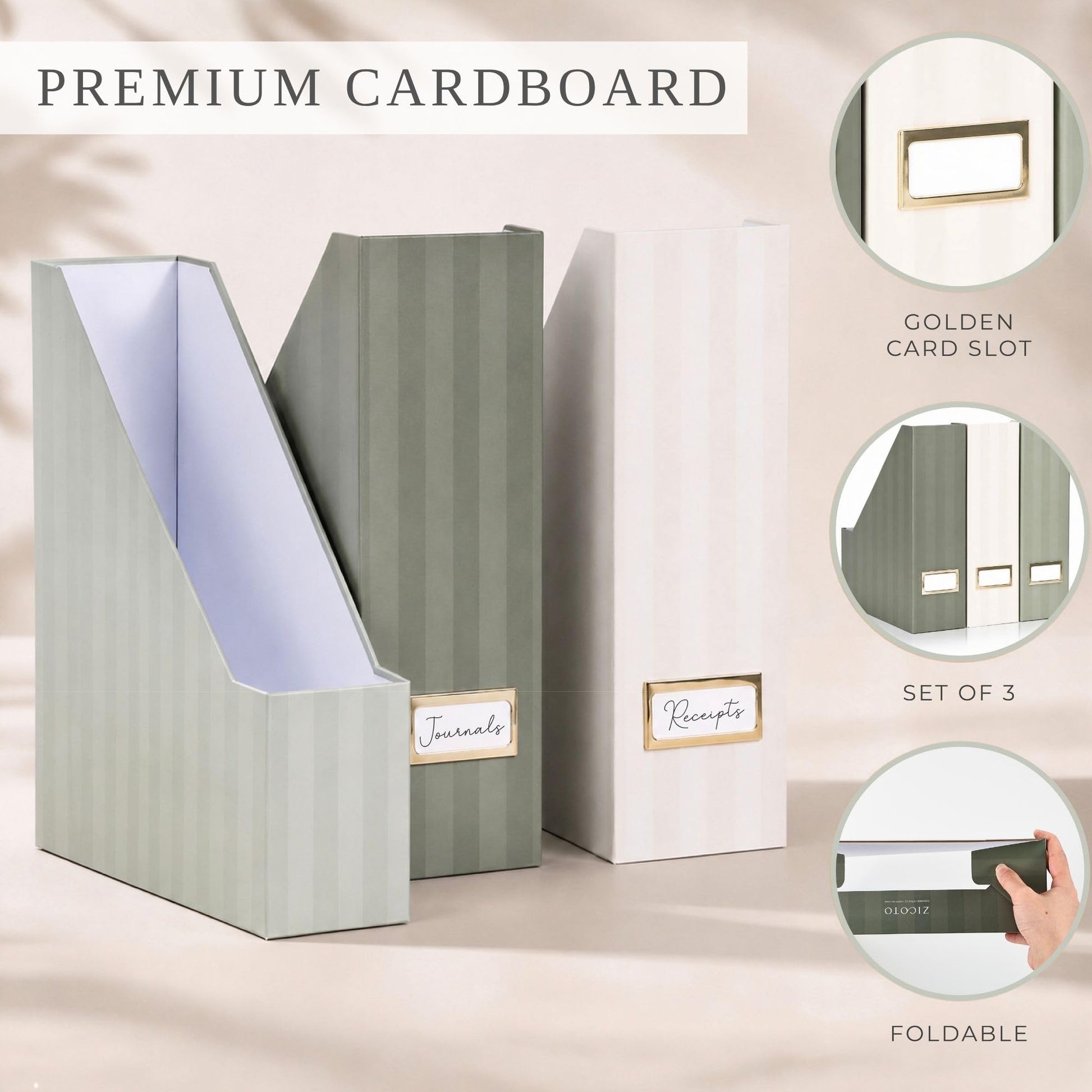Beautiful Magazine Holder Set of 3 - Sturdy File Holder for Desk or Shelves