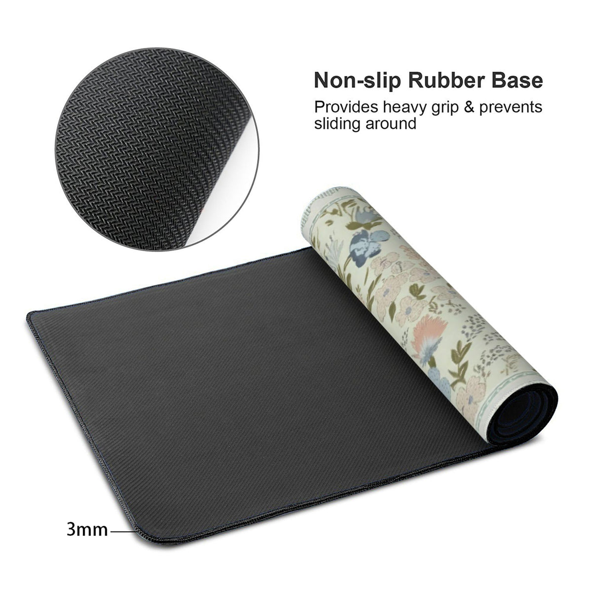 Sage Green Floral XXL Desk Pad, Extra Large Mouse Pad with Anti-Slip Base & Stitched Edges, Desk