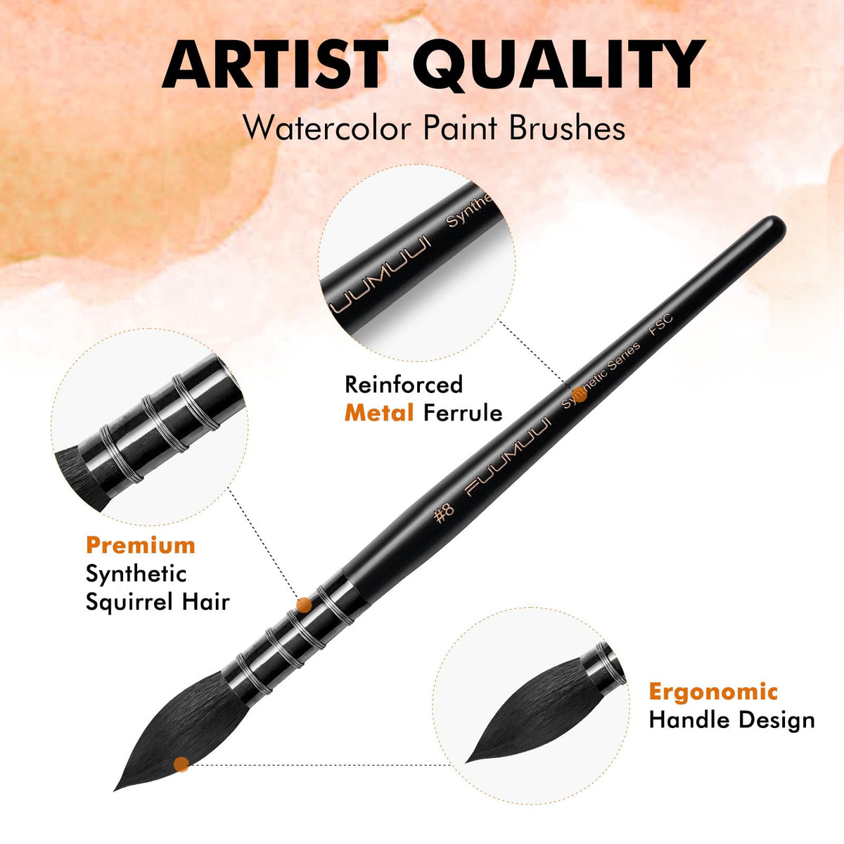 Watercolor Brushes Set, 3Pcs Fuumuui Round Quill Mop Fine Tips Watercolor Paint Brush, Soft