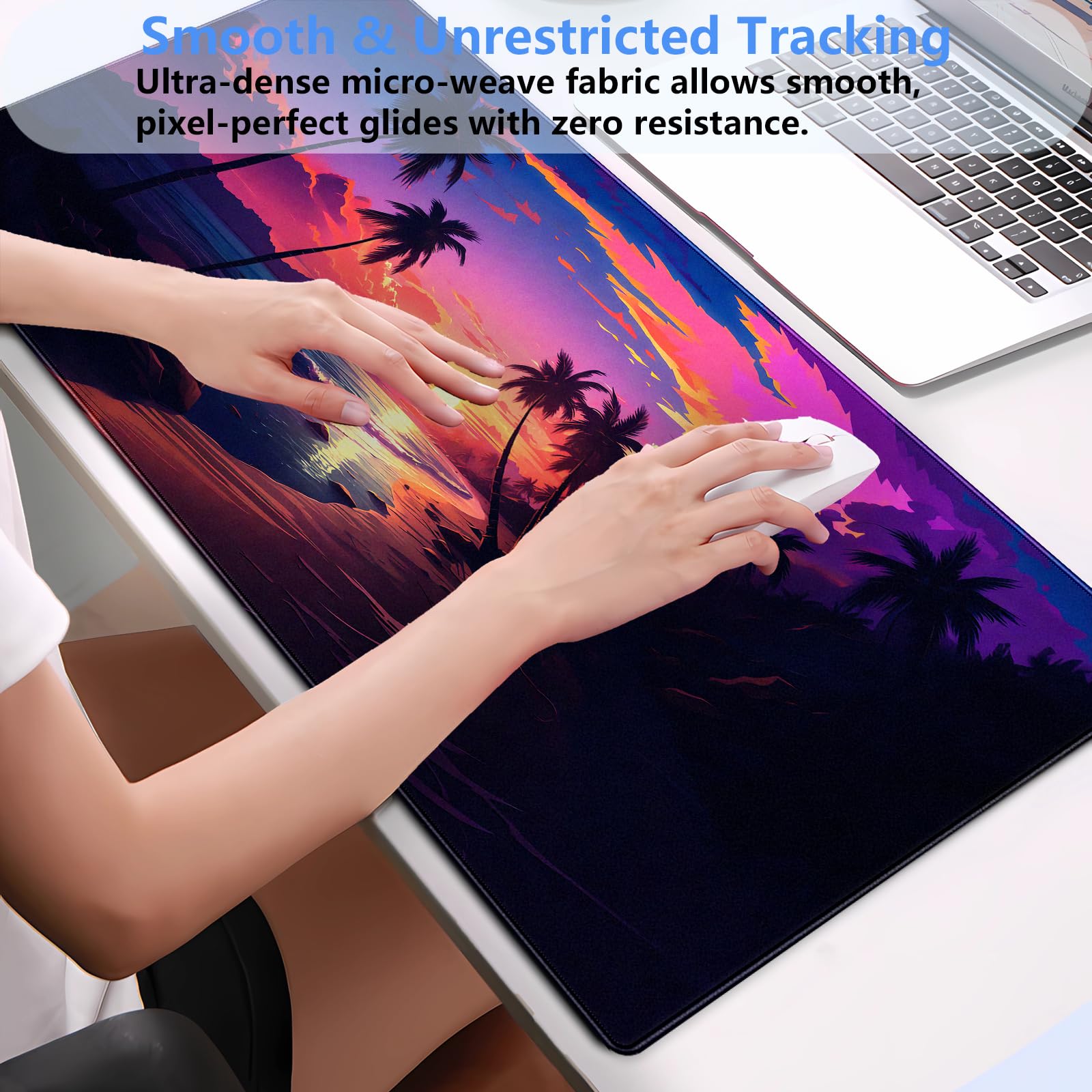 Beach Sunset Desk Mat, Synthwave XXL Large Gaming Mouse Pad