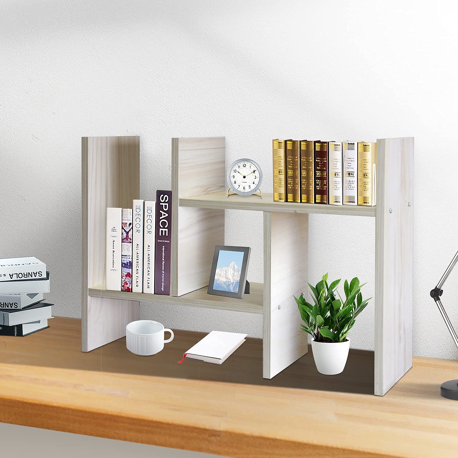 J.M.Deco Desktop Organizers and Storage for Office, Adjustable Desk Organizer Shelf Double H