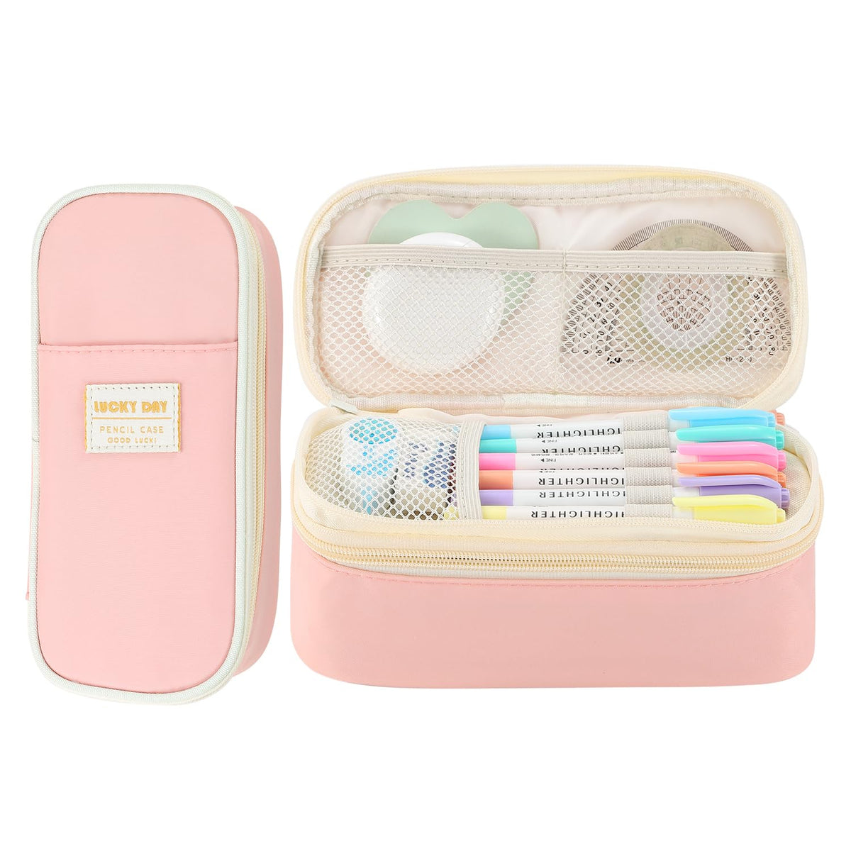 Large Pencil Case for Girls Teens Kids School Pencil Bag with Zipper Pink