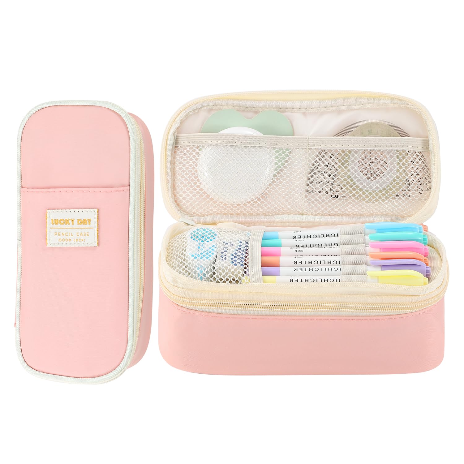 Large Pencil Case for Girls Teens Kids School Pencil Bag with Zipper Pink