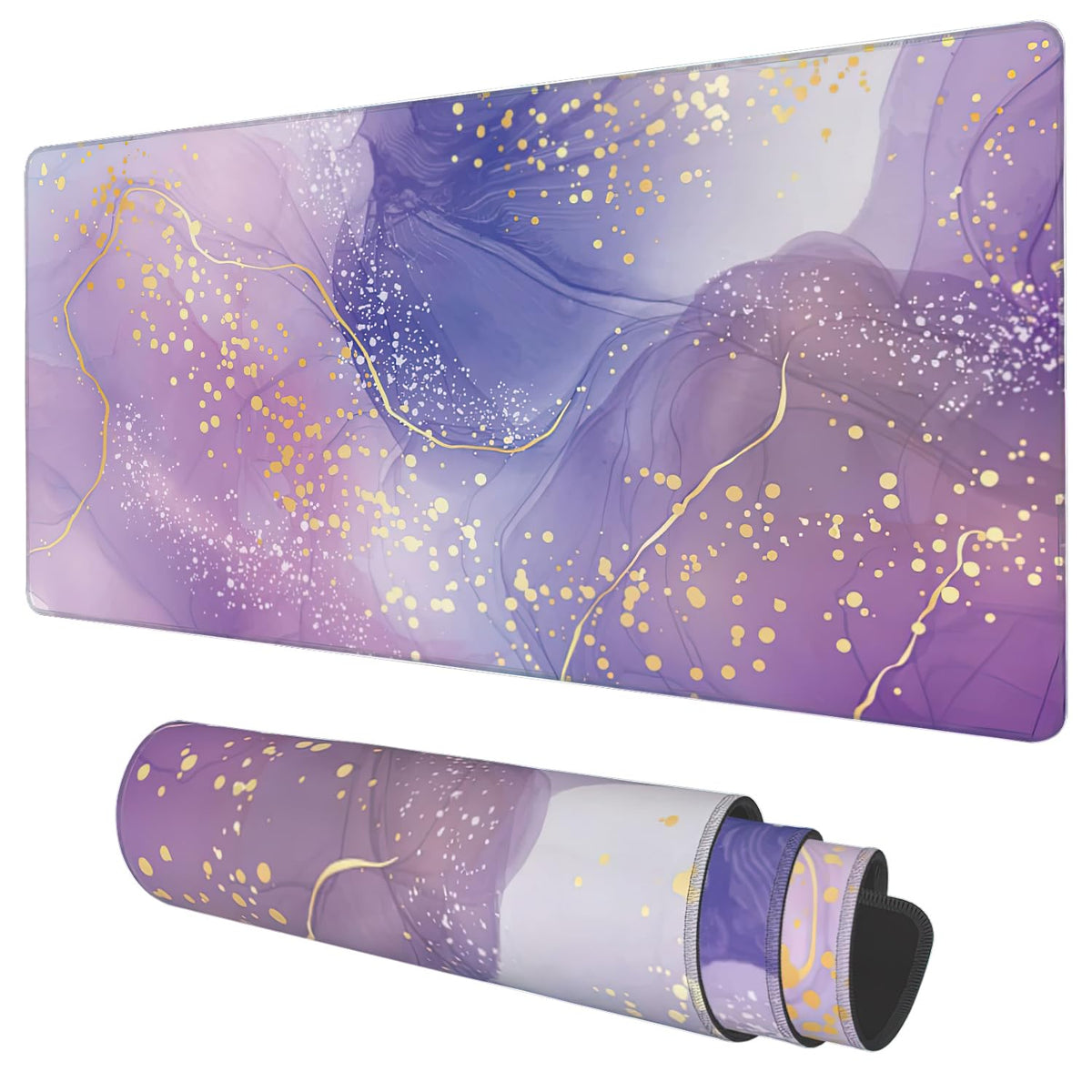 Desk Mat, Purple Rose and Lavender Liquid Marble Extended Gaming Mouse Pad Large, 35.4"x15.7" Big