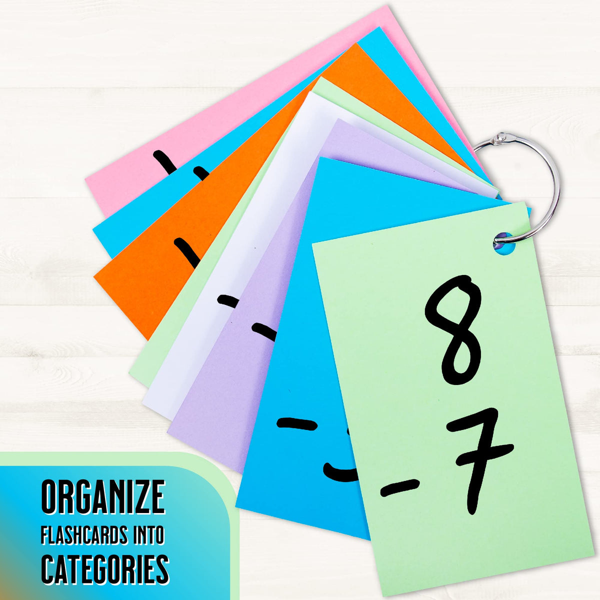 Hapinest 1000 Blank Flash Cards Colored Index Cards 3x5 w/20 Binder Rings, Unruled Unlined Index