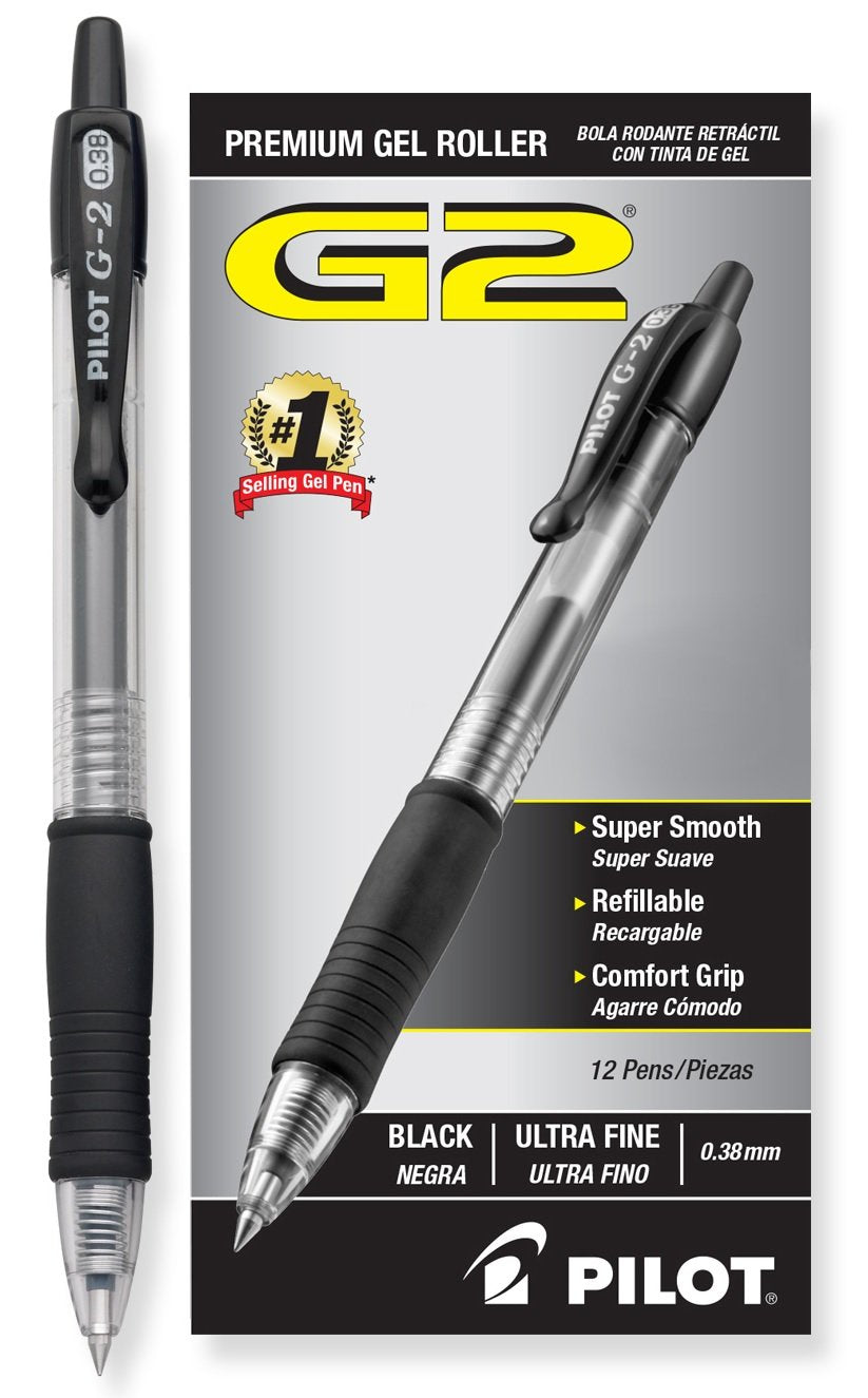 PILOT G2 Premium Refillable & Retractable Rolling Ball Gel Pens, Ultra Fine Point, Black Ink
