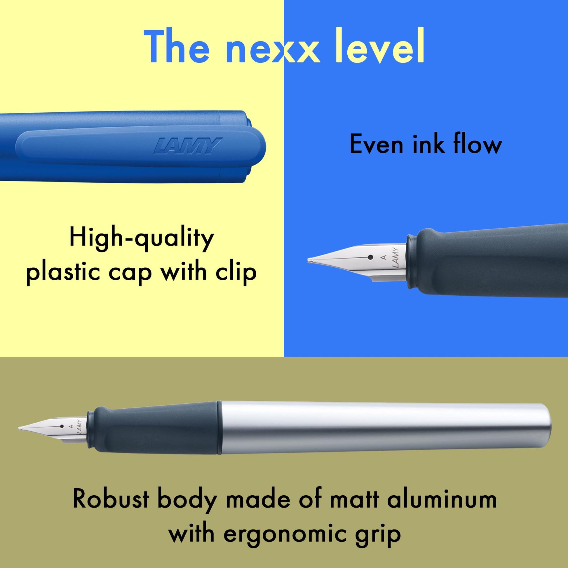 LAMY nexx blue – Fountain Pen with slip-proof grip & polished steel nib in size A - triangular