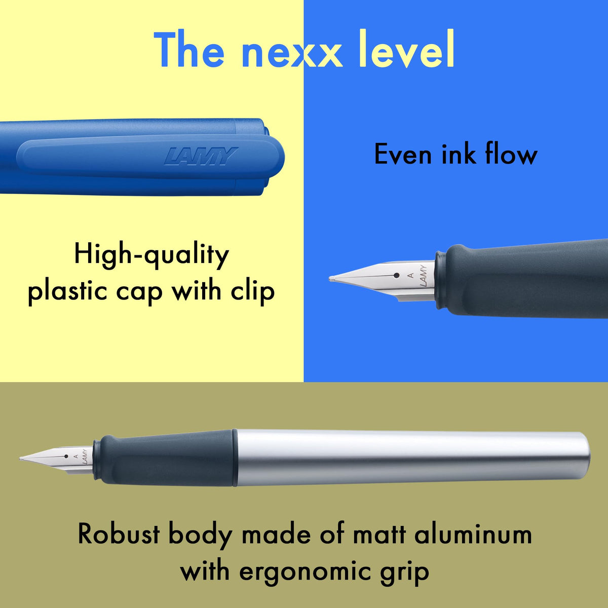 LAMY nexx blue – Fountain Pen with slip-proof grip & polished steel nib in size M - triangular