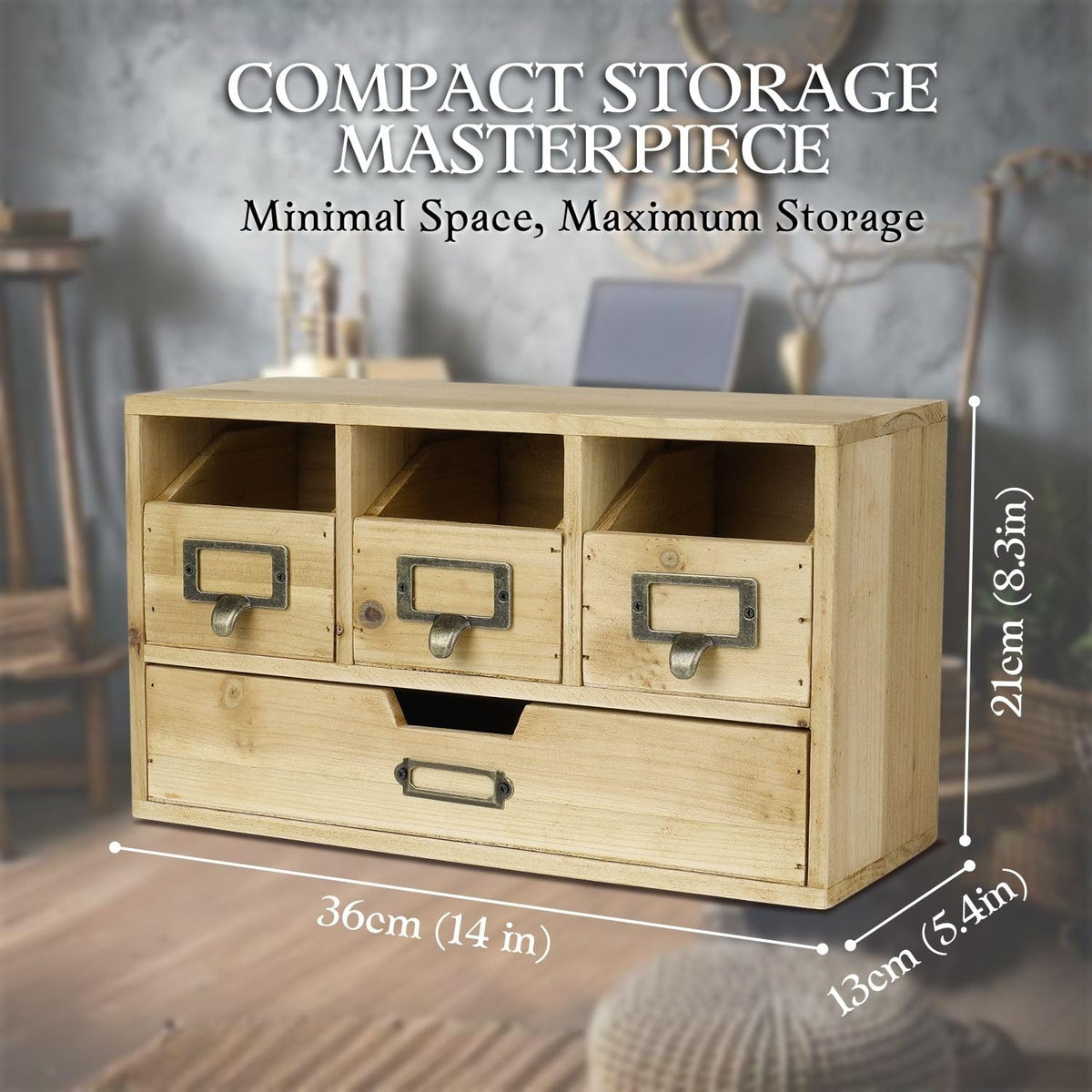 Flexzion Wooden Apothecary Drawers, 4-Drawer Desktop Organizer Cabinet
