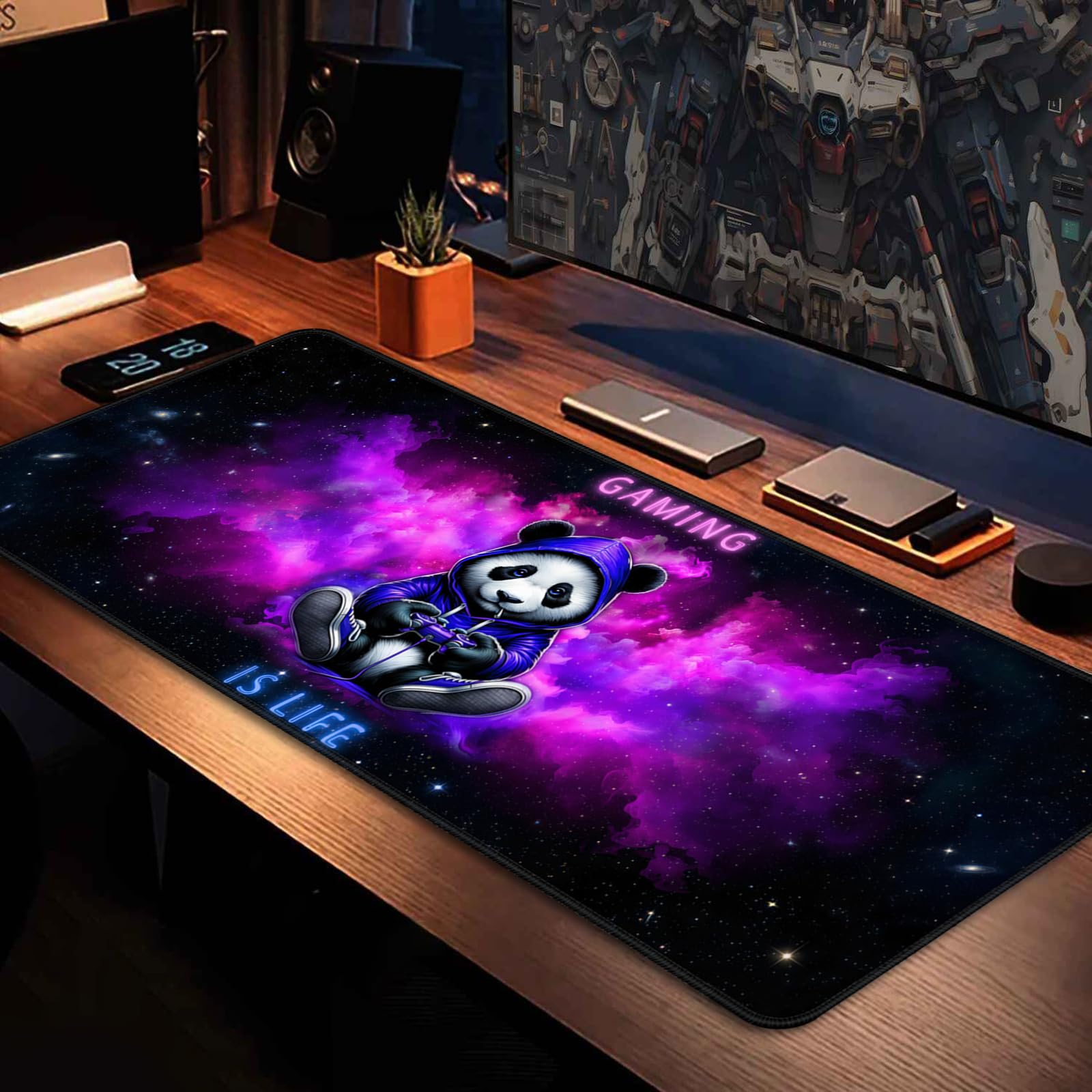 SparkLia Blacklight Gaming Mouse Pad – UV Reactive Neon Panda Gamer Design, Glow in The Dark RGB