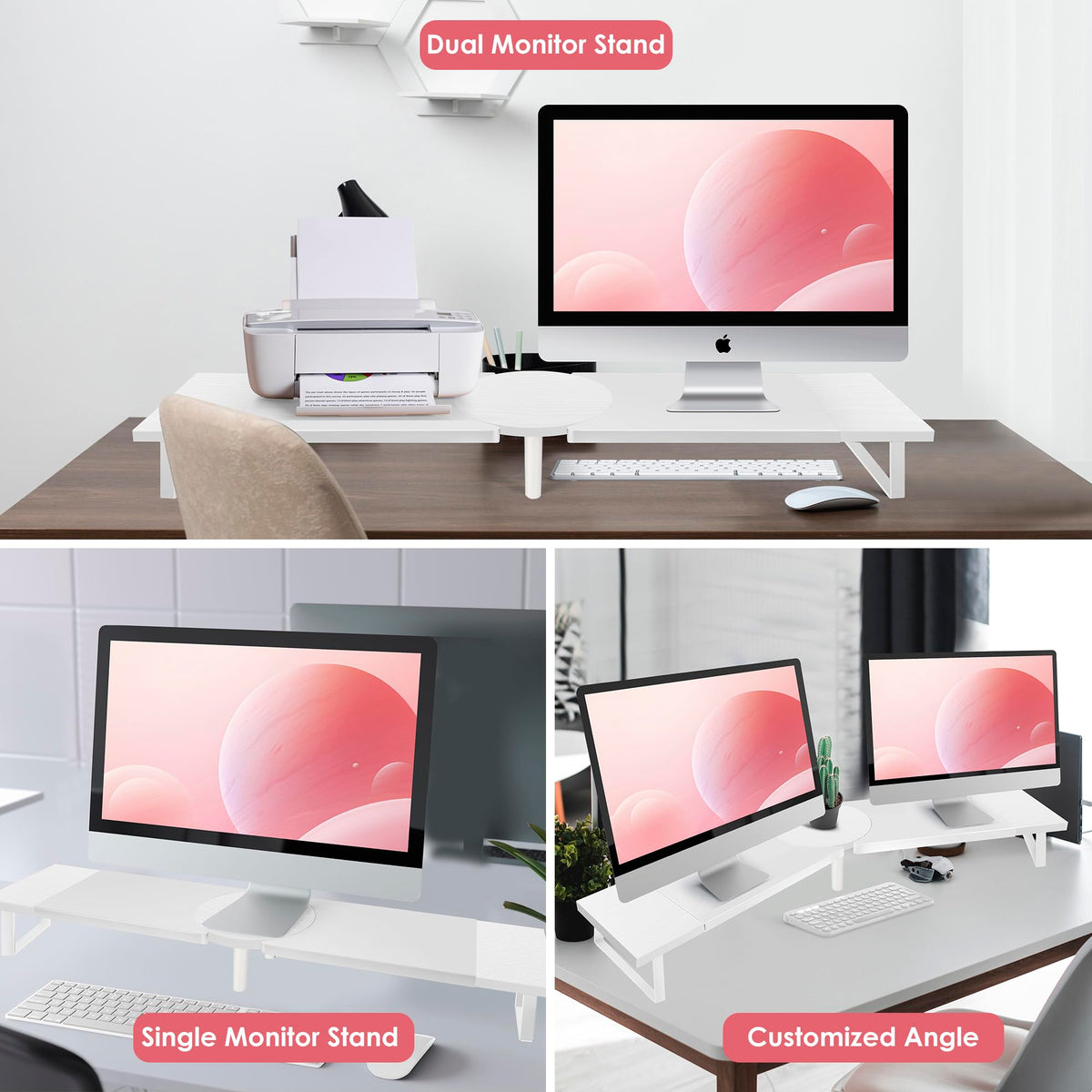 Across-Star Dual-Monitor Stand for Desk - Large Adjustable Length and Angle Riser for 2 Monitors