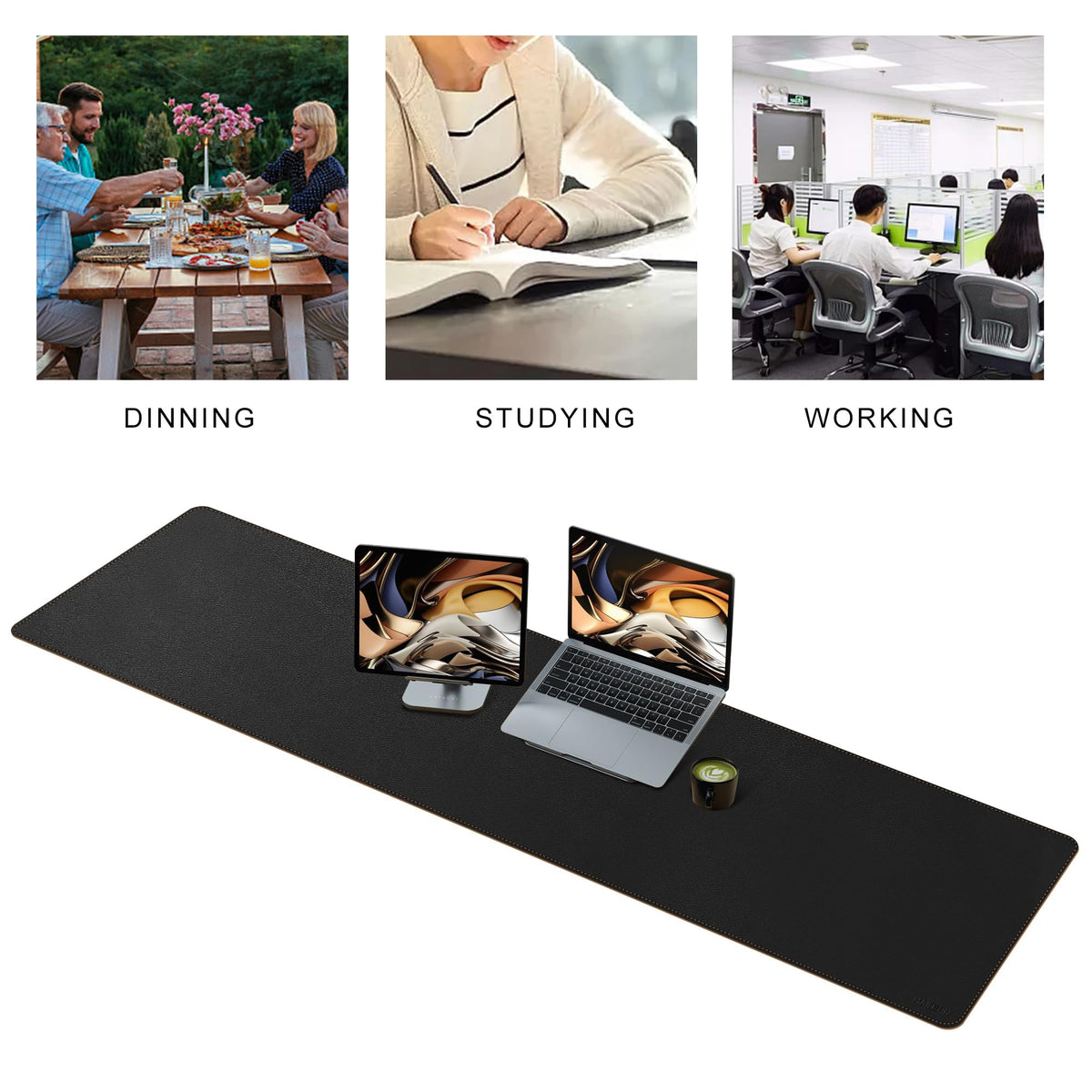 MAIDERN 63”x 15.7” Leather Desk Pad XXL, Large Desk Mat, Cork & Leather Large Mouse pad for Desk