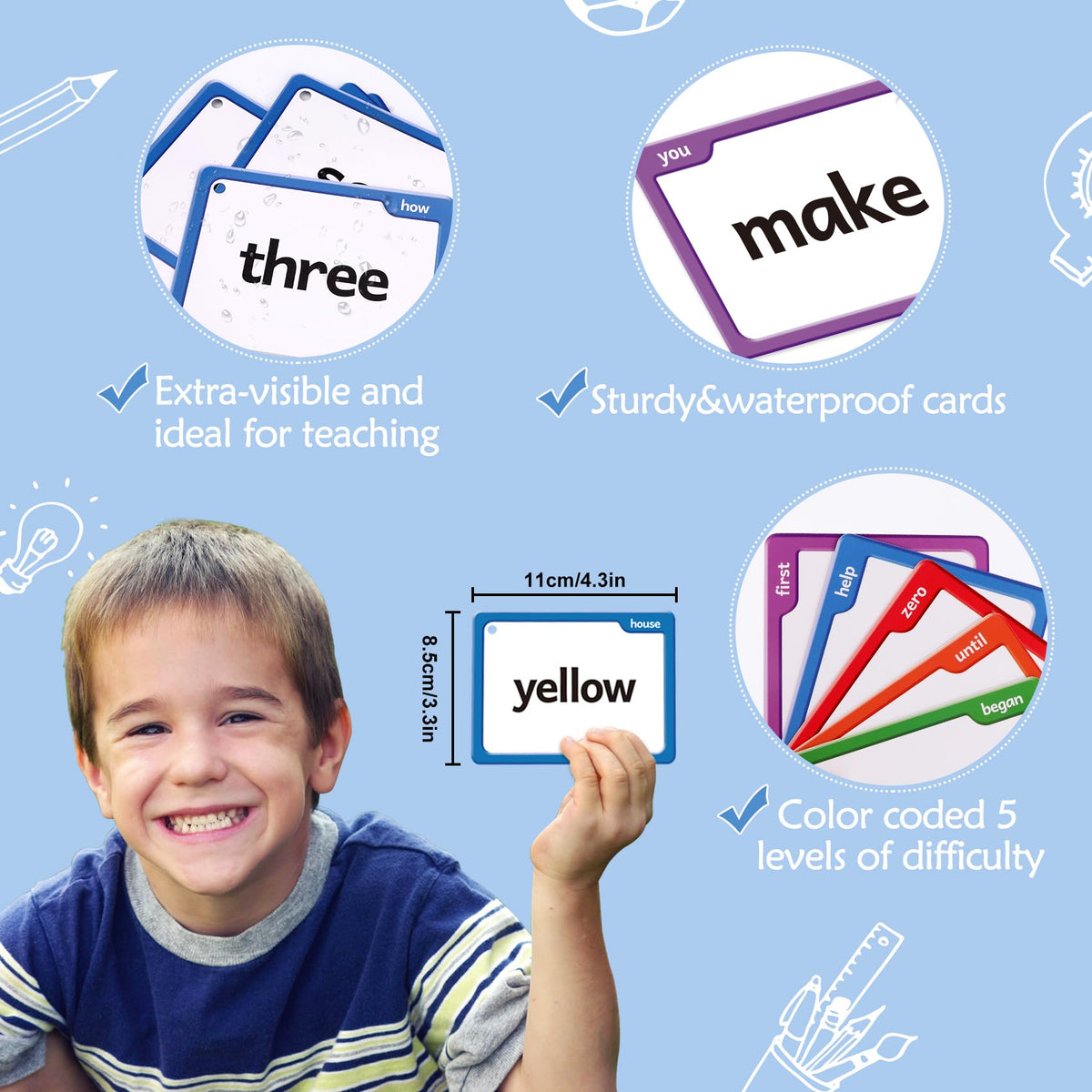 Torlam 520 Sight Words Flash Cards Kindergarten Homeschool Supplies with Card Folders & Rings