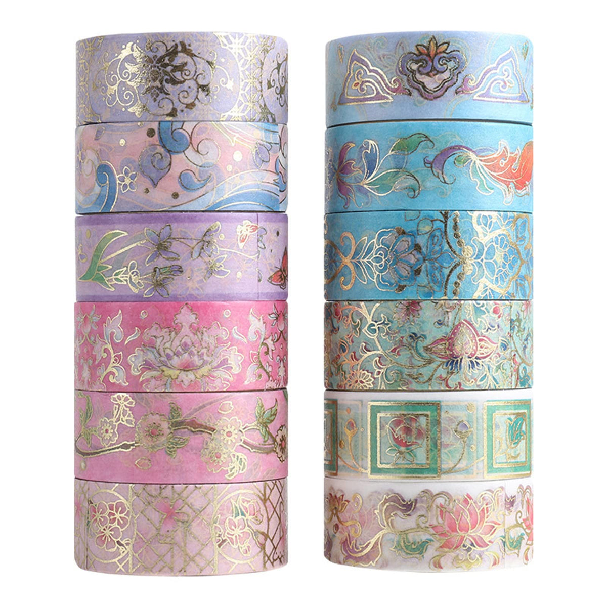 Esweny 12 Rolls Floral Washi Tape Set, Gold Foil Flower Decorative Washi Masking Tape, Botanical