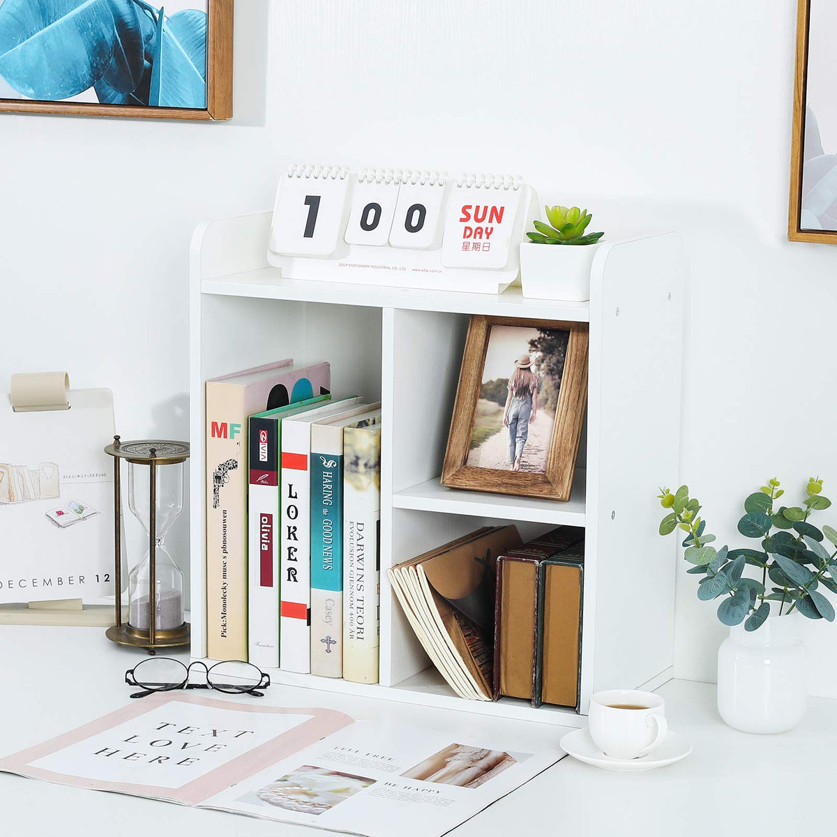 PAG-Mass Desktop Bookshelf Freestanding Wooden Countertop Bookcase Accessories Organizer Display