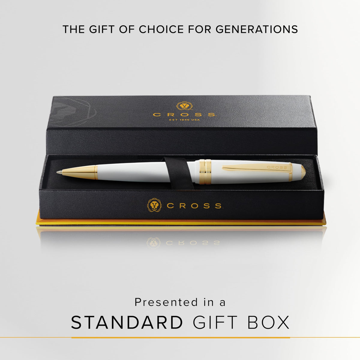 Cross Bailey Light White & Gold Tone Ballpoint Pen, Medium Point, Black Ink.