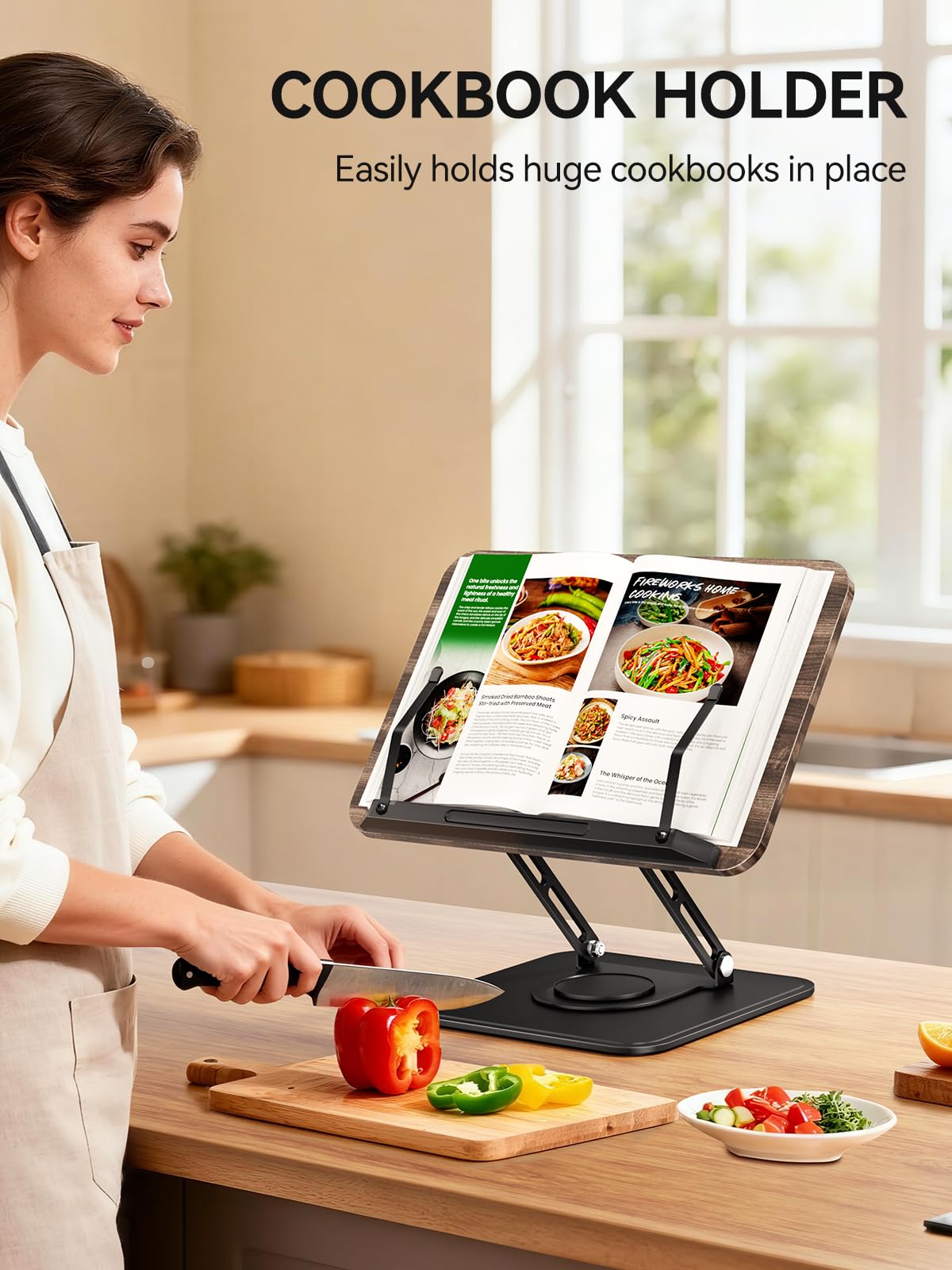 Tounee Book Stand, 360° Rotating Reading Book Holder, Adjustable Cookbook Holder for Reading