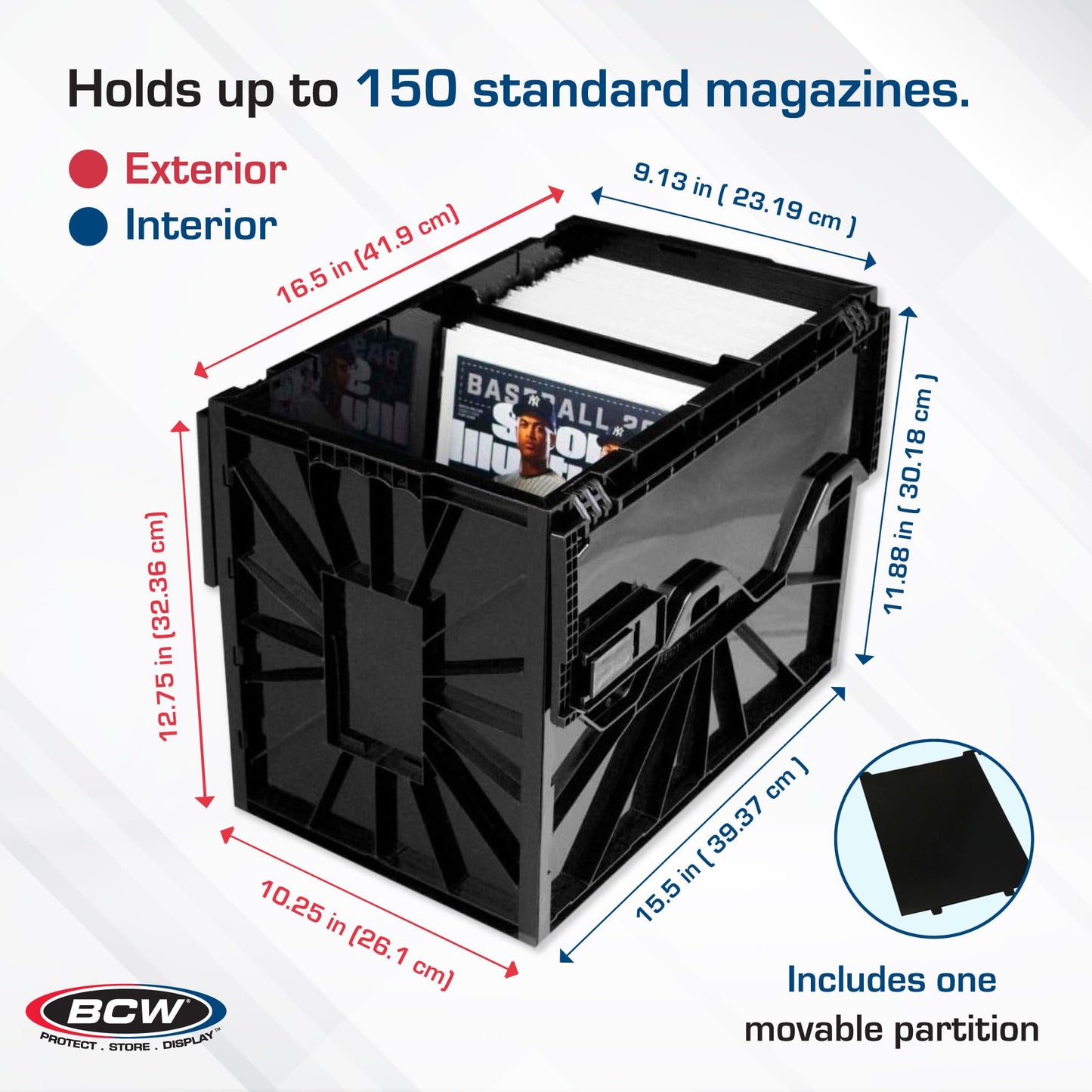 BCW Magazine and Document Storage Bins, Holds 80 Magazines, Black, 1 Pack
