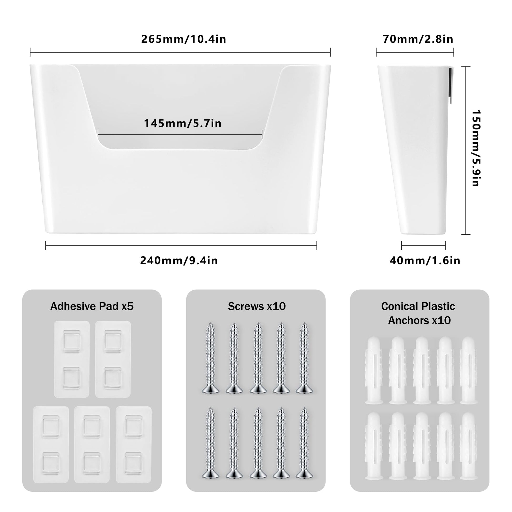 JOMOLA No Drilling File Holder 5 Pack Mail Organizer Wall Mount File Organizer Holder Office Wall