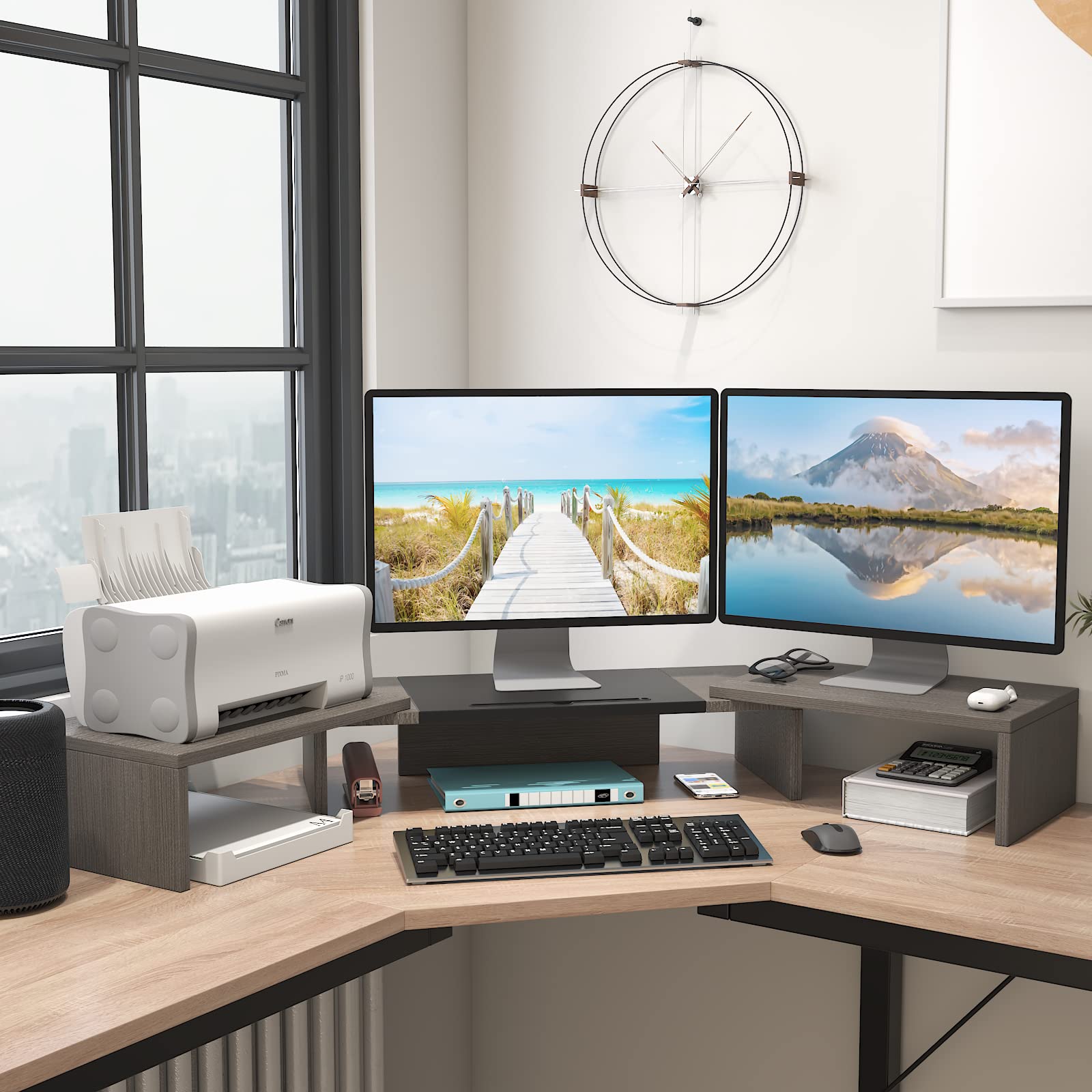 WESTREE Triple Dual Monitor Stand Riser, 56" Extra Long Monitor Stand for 1~2~3 Monitors, Monitor