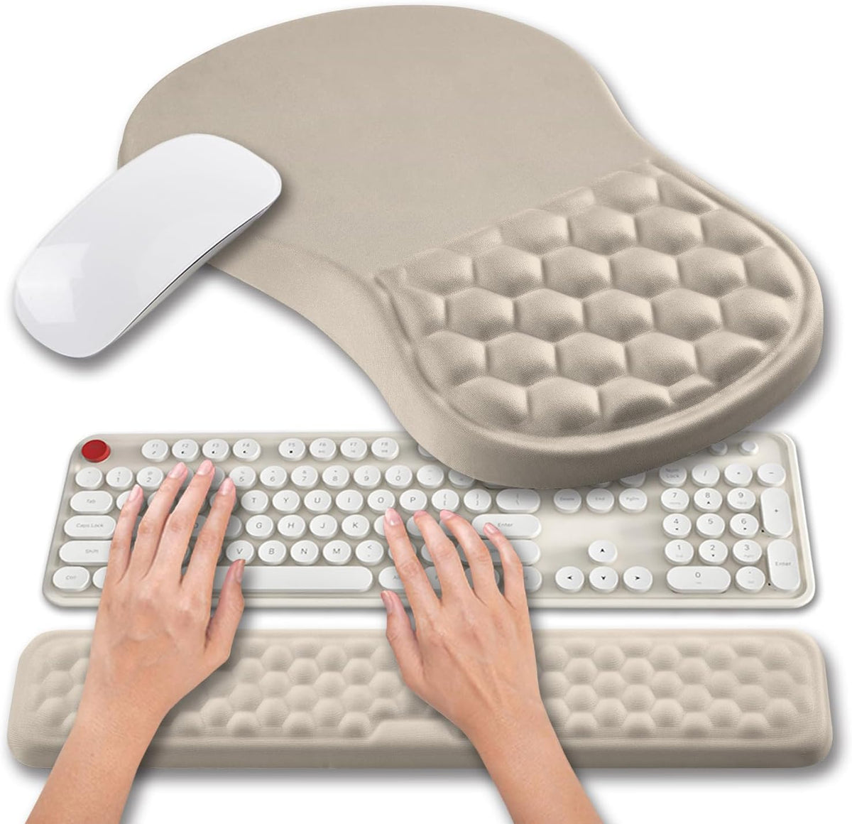 Hokafenle 2 in 1 Ergonomic Mouse Pad Wrist Support & Wrist Rest for Computer Keyboard Set, with