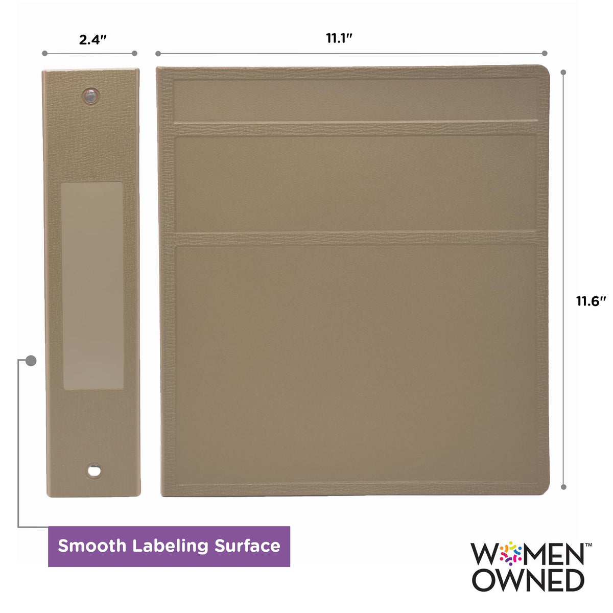 Carstens 2-Inch Heavy Duty 3-Ring Binder - Side Opening, Sand, Durable Plastic, Precision No-Gap