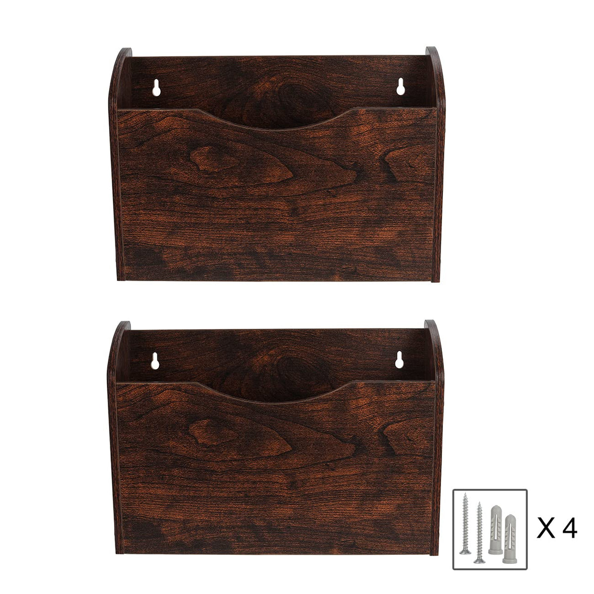 PAG-Mass Wall File Holder Wall Mounted Wood Hanging File Organizer for Office, 2 Pockets, Brown