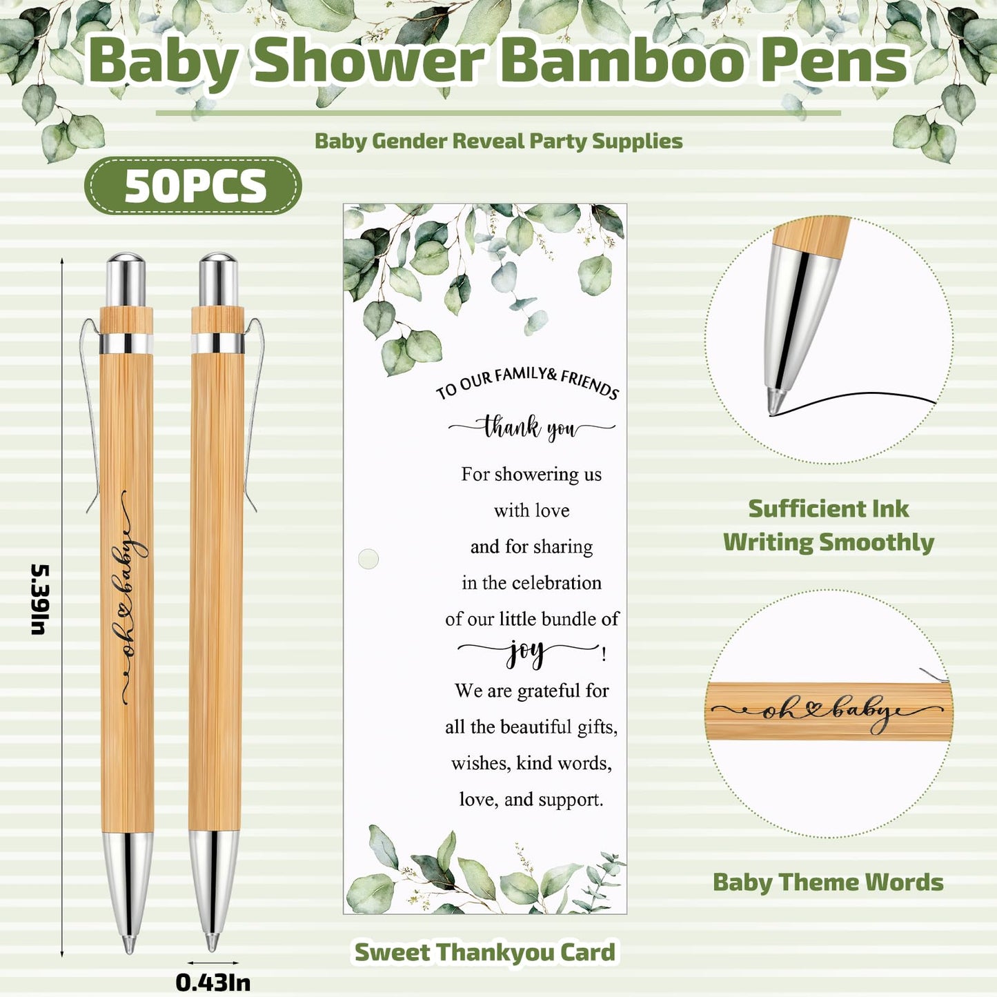 Yeaqee 50 Sets Greenery Baby Shower Pen Gifts for Guest