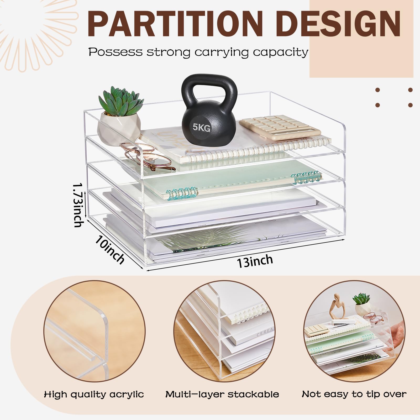 Harloon 4 Tier Paper Organizer Letter Tray Acrylic Desk File Organizer