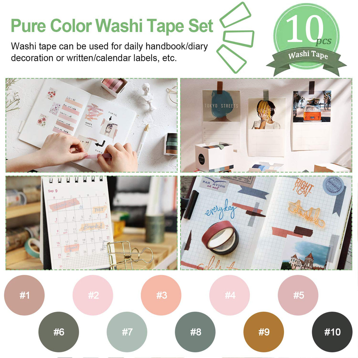 Kalolary 10 Rolls Writable Masking Paper Tapes with Washi Tape Dispenser