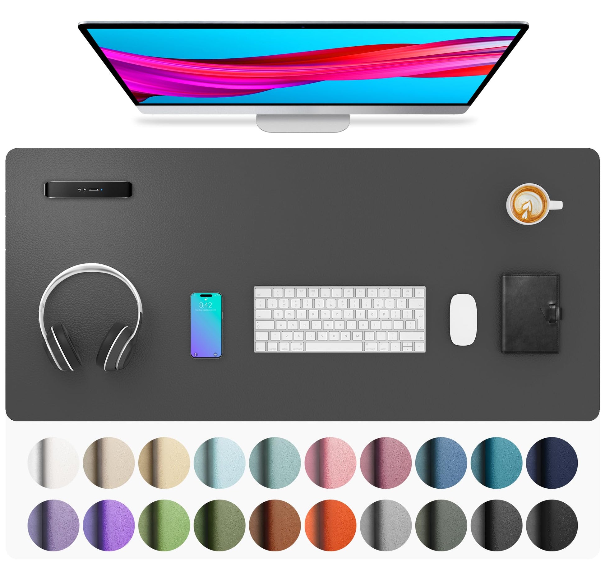 Aothia Leather Desk Pad Protector, Mouse Pad, Office Desk Mat, Non-Slip PU Leather Desk Blotter