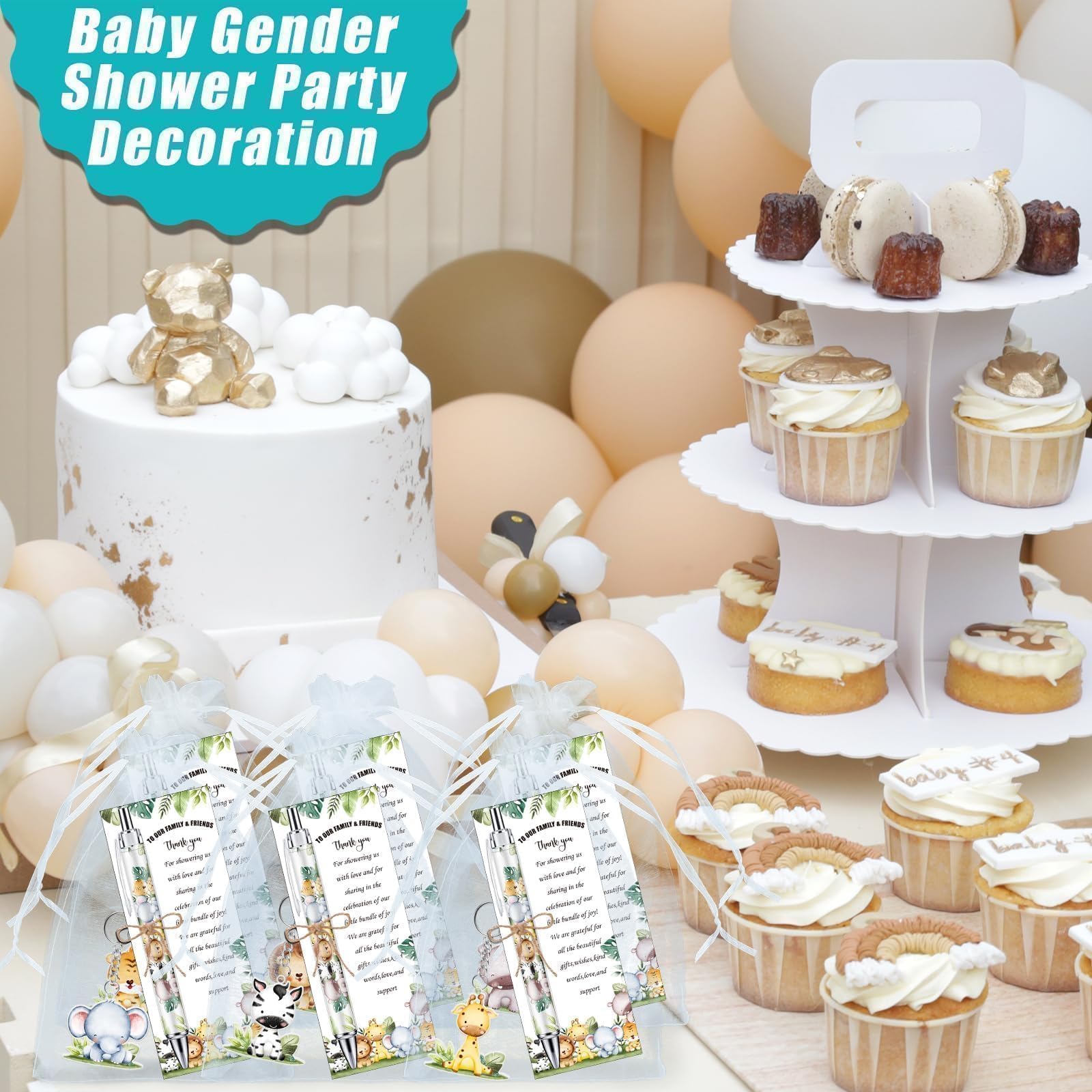 EYNDYN 145 Pieces Safari Baby Shower Favors for Guest Wild Animal Ballpoint Pens and Keychains