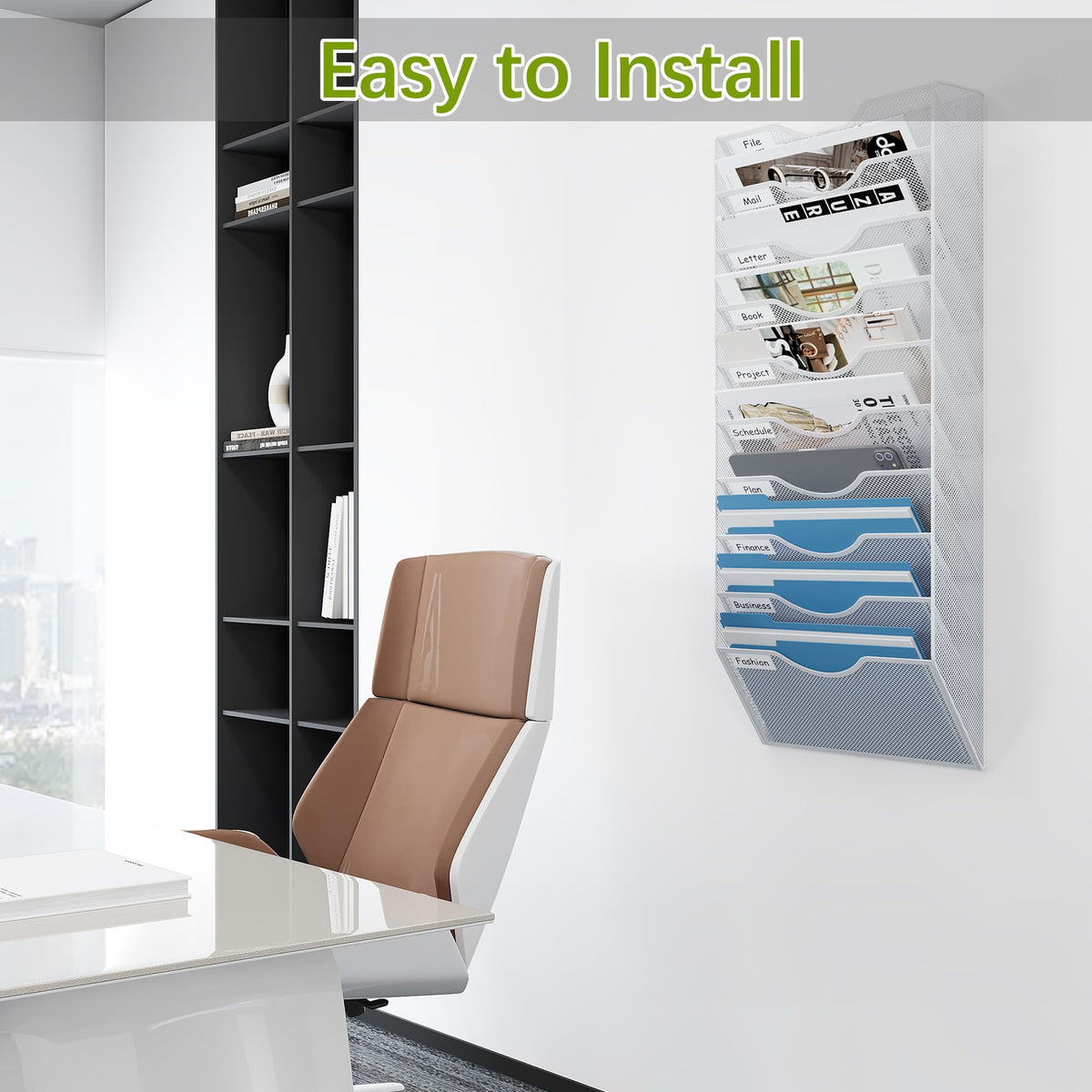 EasyPAG 10 Pocket Mesh Wall File Organizer, Hanging Paper Folder Holder with Classify Label