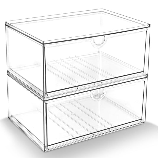 Prsildan Acrylic Makeup Organizer, 2 Pack Stackable Clear Storage Drawers for Baby Bottles Desk