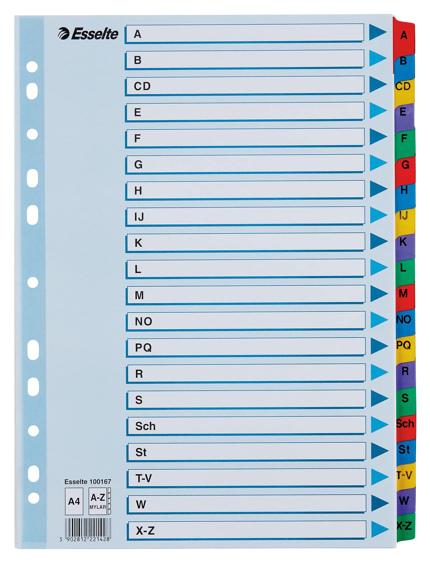 Esselte 100167 Index for A4, Cover Sheet and 20 Dividers, Tabs with Alphabetical Print A-Z