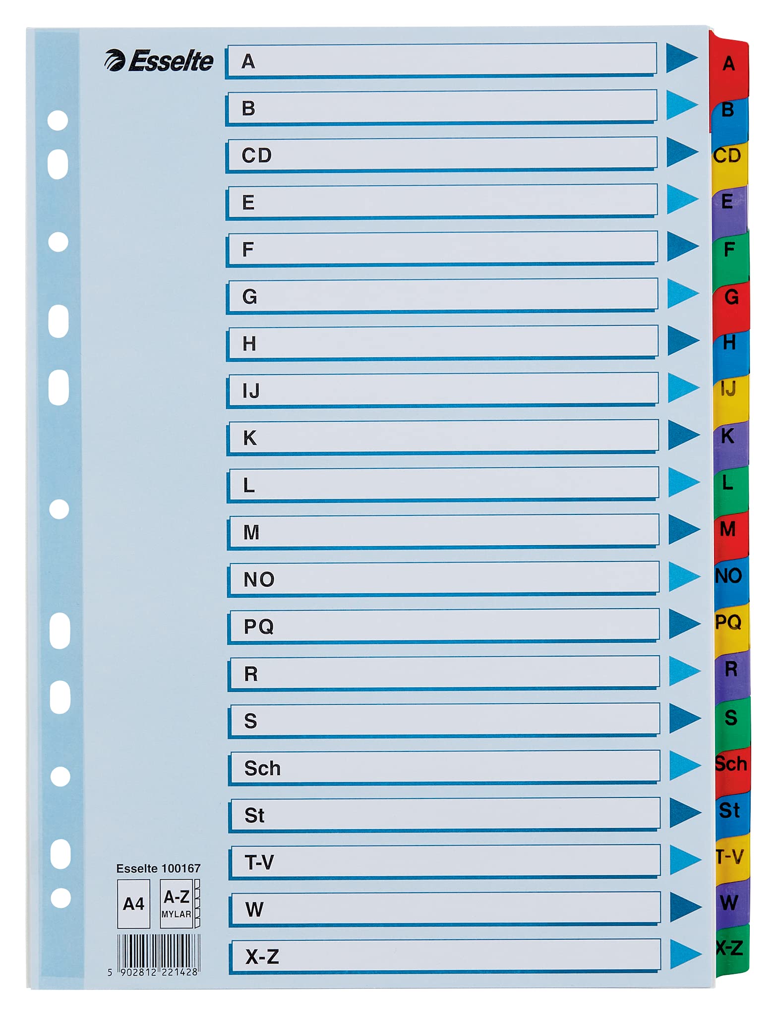 Esselte 100167 Index for A4, Cover Sheet and 20 Dividers, Tabs with Alphabetical Print A-Z