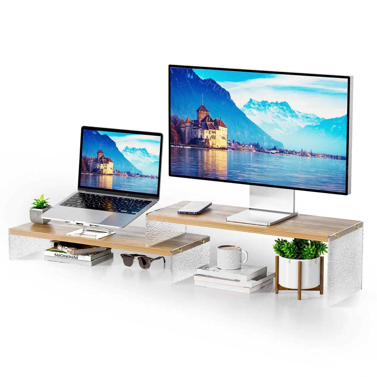 YGYQZ Adjustable Monitor Stand Riser, 7.67"×19.3" Dual Monitor Desk Stand