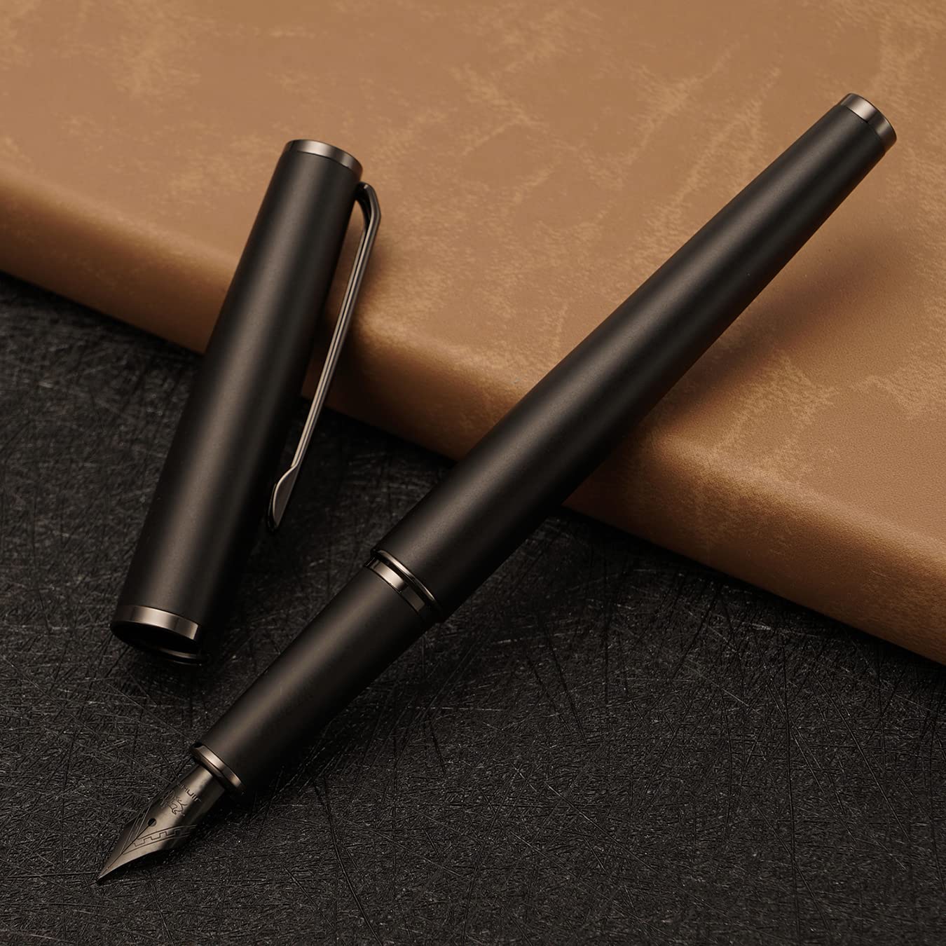 Jinhao 95 Metal Fountain Pen Titanium Black Medium Nib with Converter, Matte Black Writing Pen