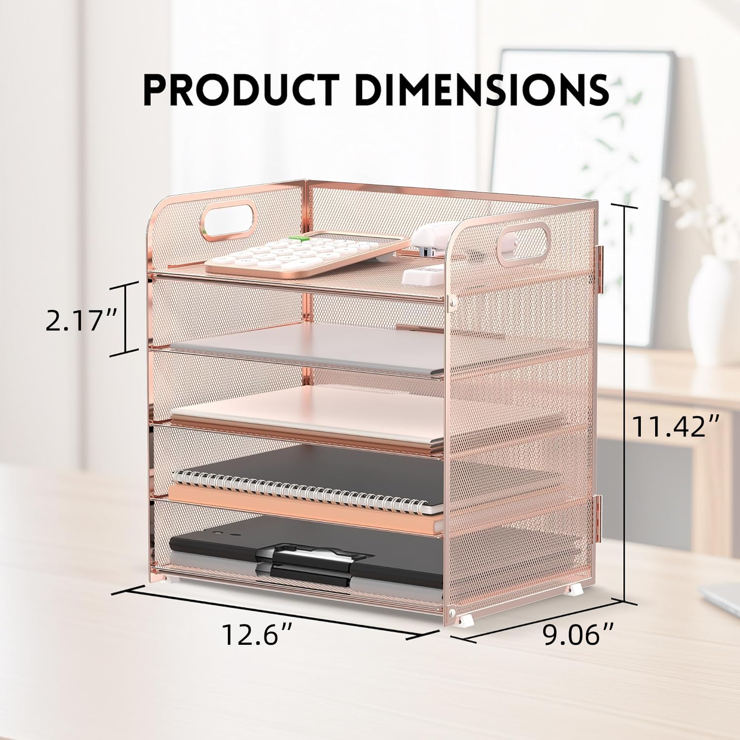 Supeasy 5 Trays Paper Organizer Letter Tray with Handle-Mesh Desk File Organizer, Paper Sorter Desk